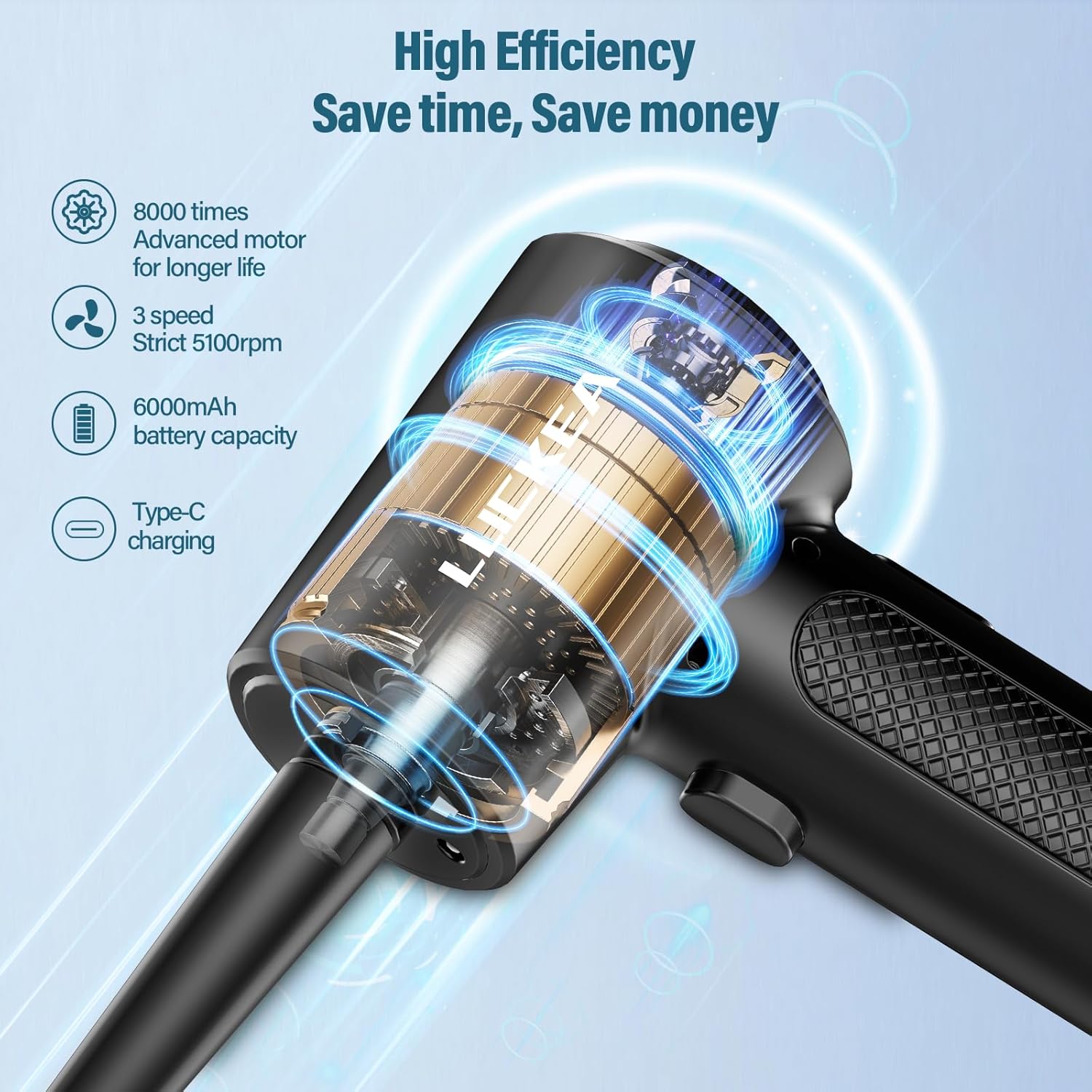 Thumbnail 5 de Souffleur Air Comprimé & Souffleur PC sans fil 3 vitesses avec LED et batterie 6000 mAh – mini souffleur PC / voiture