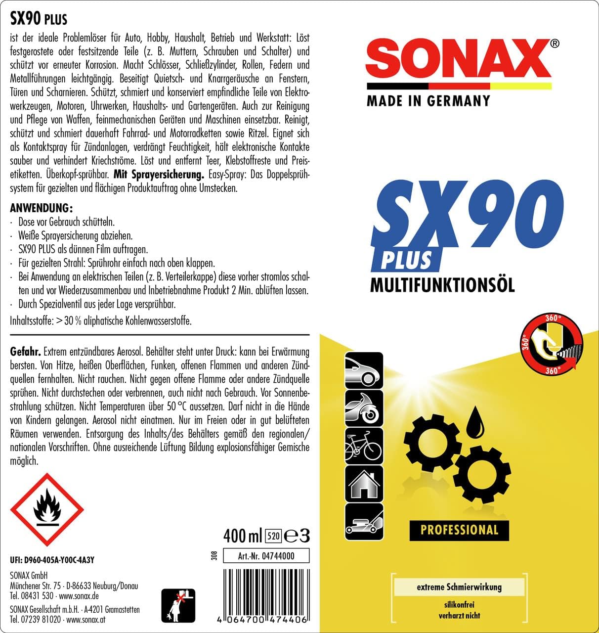 Detalle 2 de SONAX SX90 Plus Multifunktionsöl 400 ml 🛢