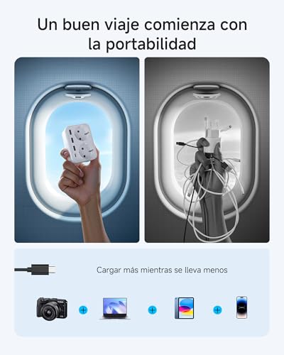 Thumbnail 6 de LENCENT Adaptador Enchufe USA/EE.UU: 6 en 1 para viajes (Tipo B) con USB y USB-C
