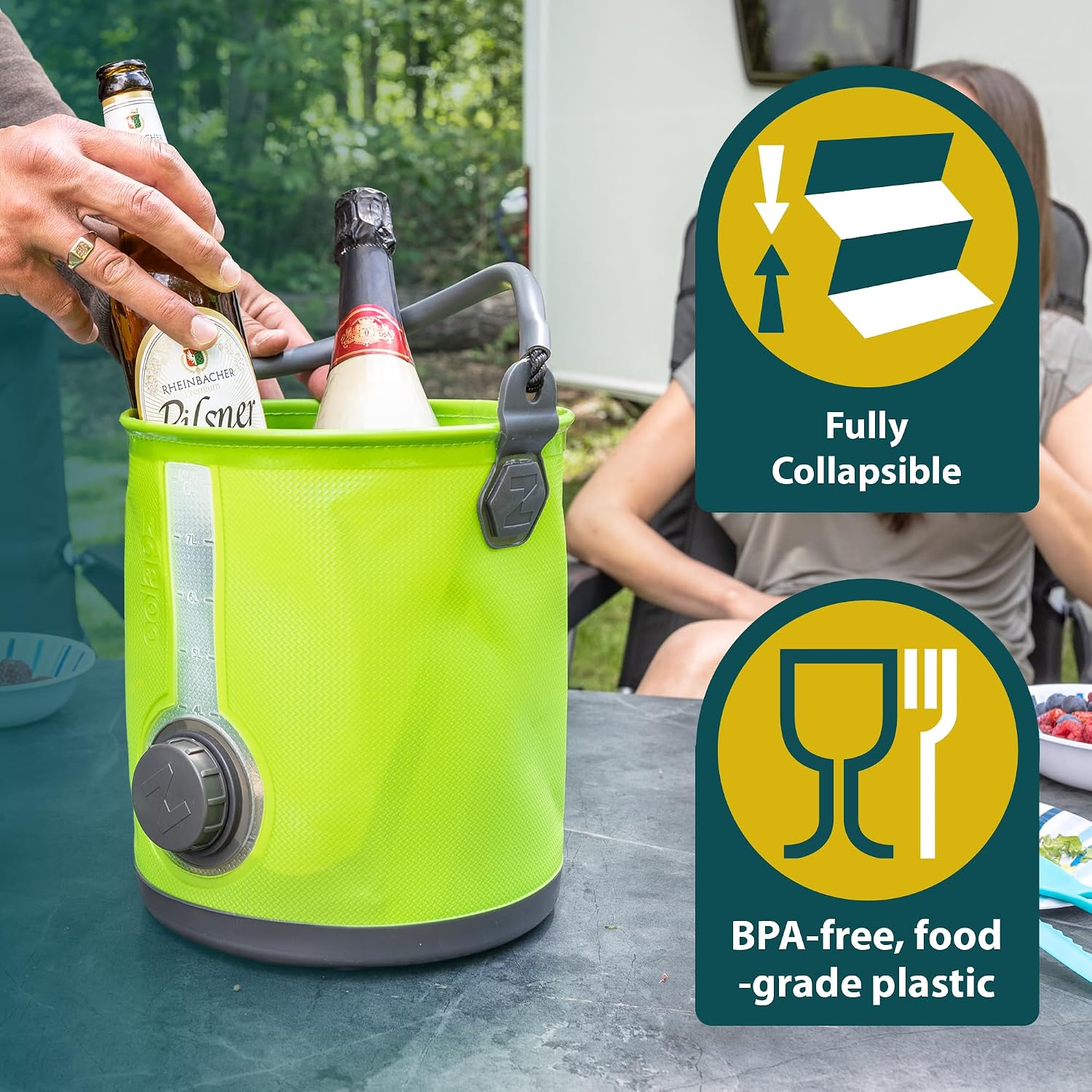 Detalle de Colapz 8L 2-in-1 Collapsible Water Container with Tap & Lid – BPA-Free Camping Carrier & Folding Bucket