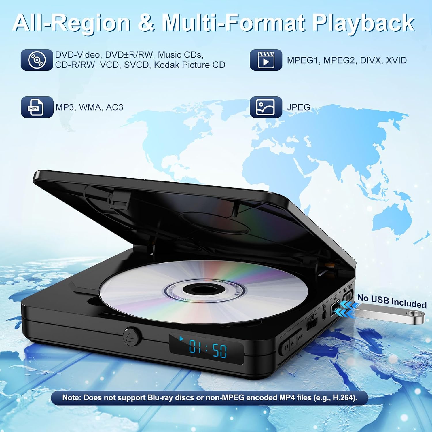 Detalle 2 de Homlab Mini DVD Player for TV – Multi Region, 1080P HDMI, Compact & Remote Included