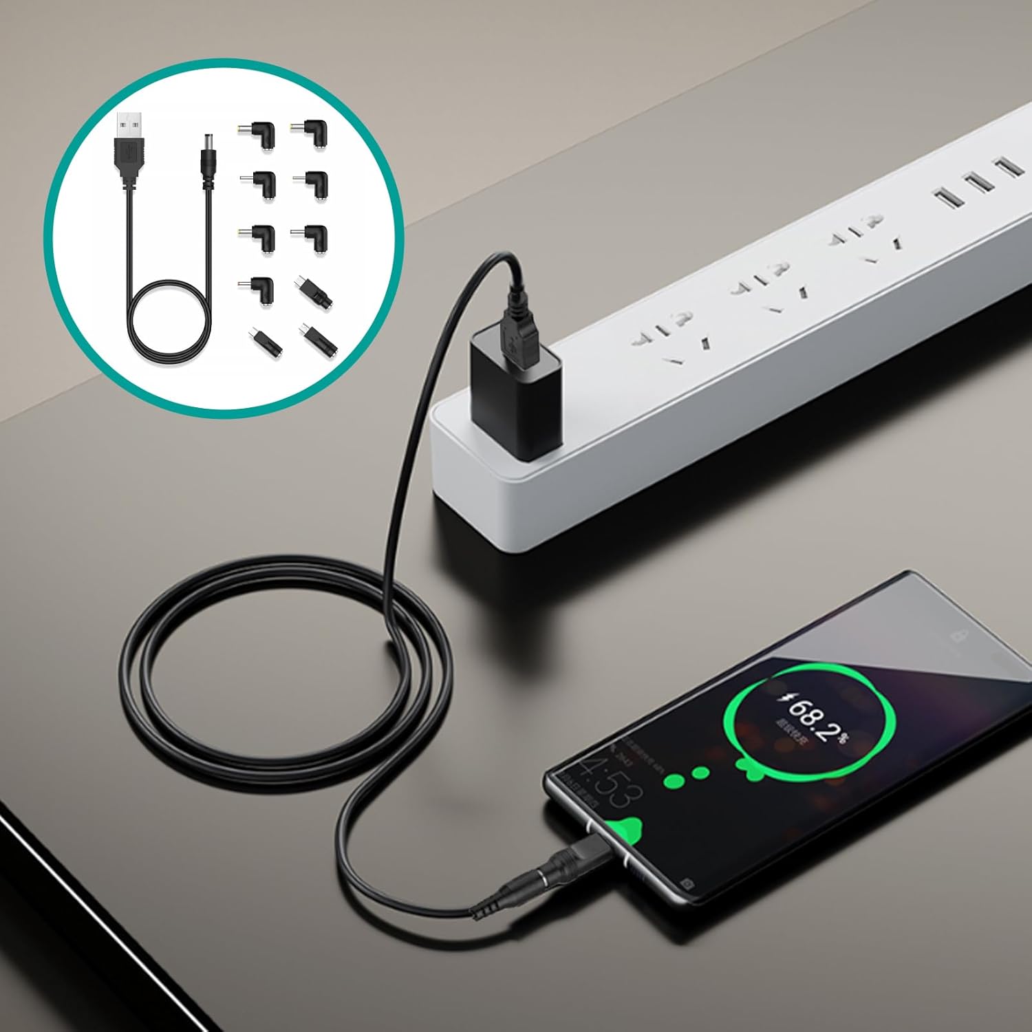 Thumbnail 5 de 1M USB to DC 5V Power Cord with 10 Connector Tips for Mini Projectors and More