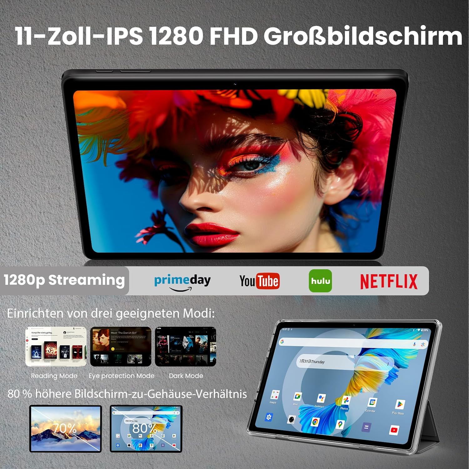 Thumbnail 2 de TUOHAITIME Android-Tablet (11 Zoll) mit Android 16, 8000-mAh-Akku, Tastaturhülle & Stift – 32+128 GB erweiterbar