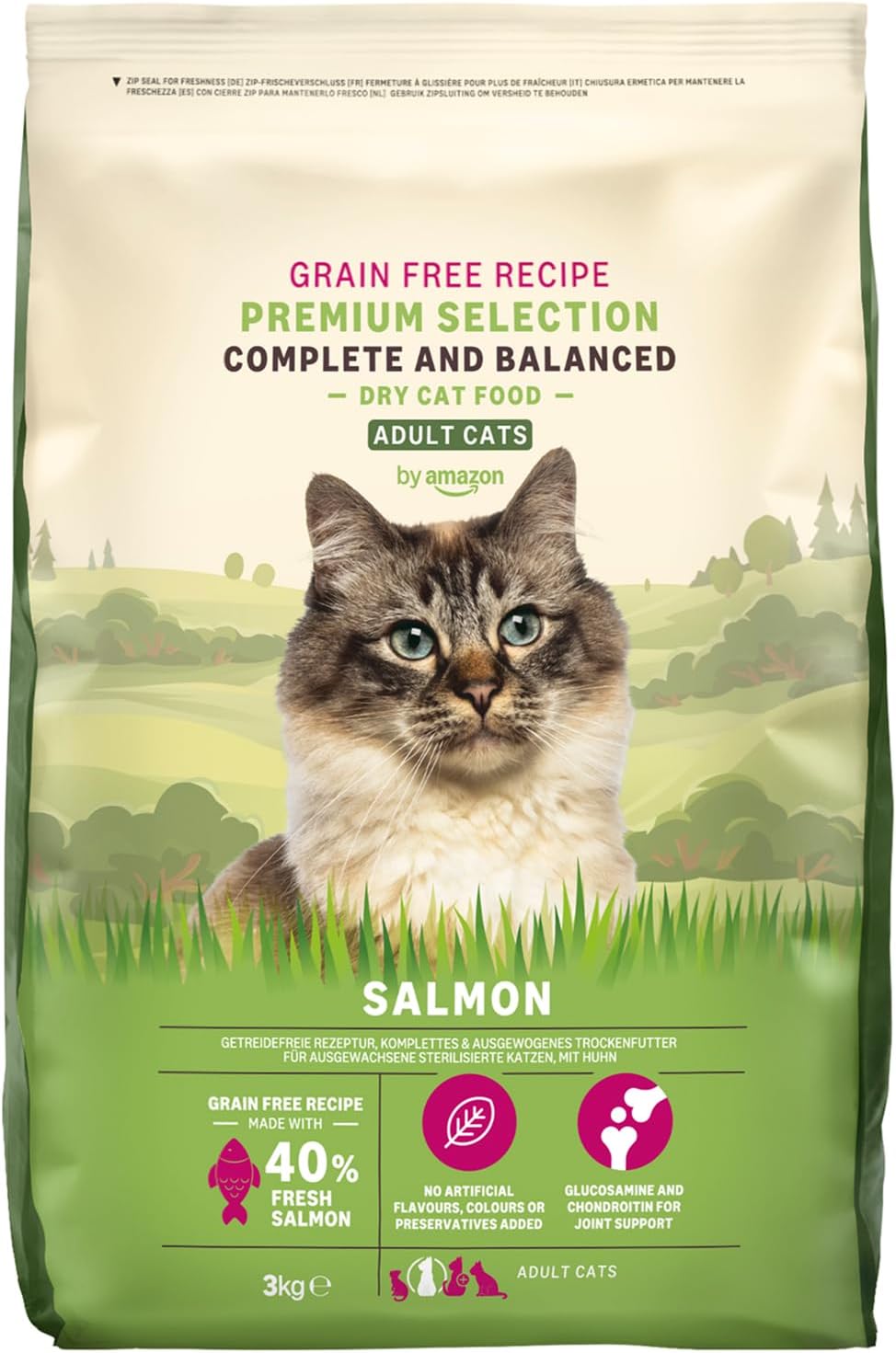 Detalle de by Amazon Katzenfutter für ausgewachsene Katzen – Fein zubereitetes Trockenfutter mit Lachs, 3 kg