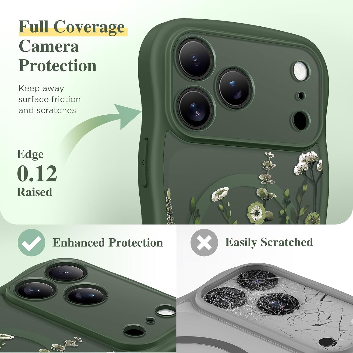 Thumbnail 6 de GVIEWIN Floral MagSafe Case for iPhone 18 Pro/17 Pro, Forest Green