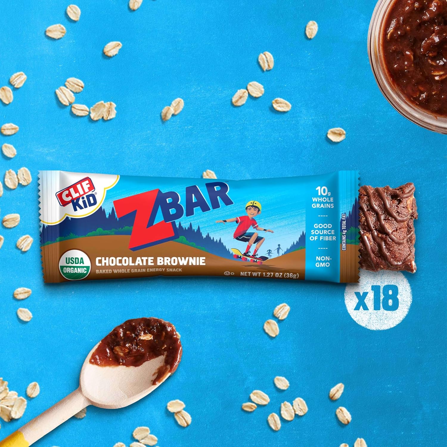 Detalle de CLIF Kid Zbar 8898205 Chocolate Brownie Organic Granola Bars, 18 Count