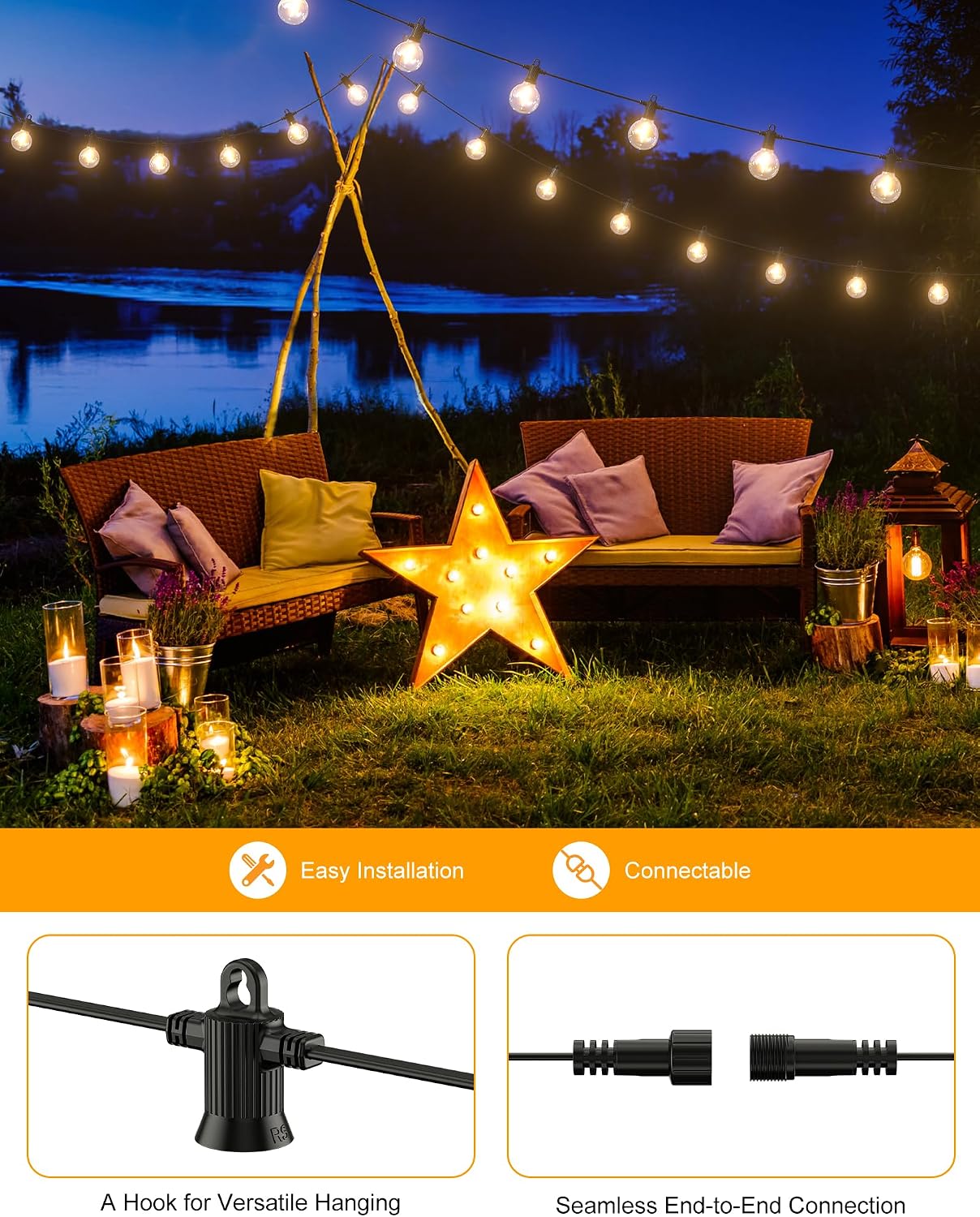 Thumbnail 4 de Zuske Outdoor Festoon Lights Mains Powered 20m, IP65, 30+2 Shatterproof Bulbs – Warm White