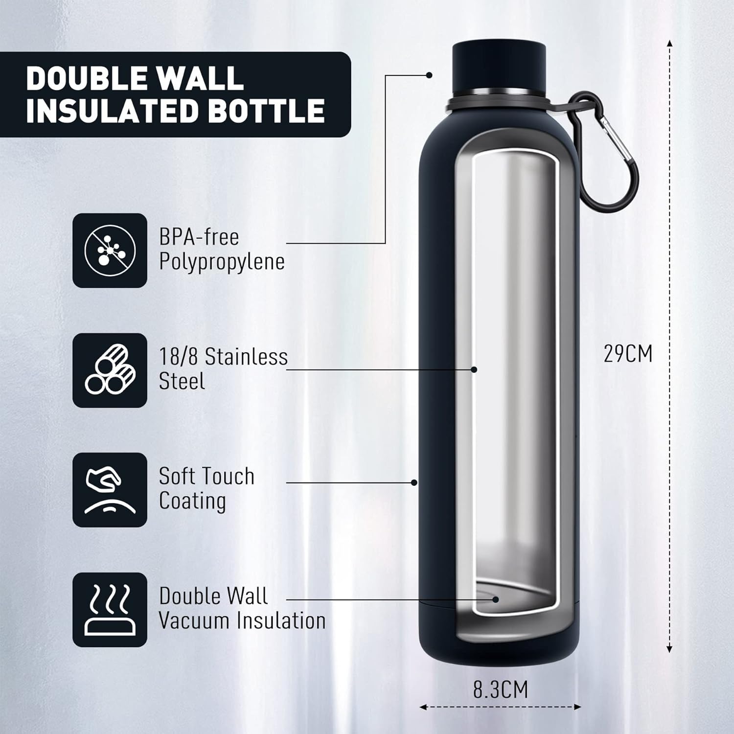 Detalle 2 de Exllena Insulated 1L Black Water Bottle 🚰