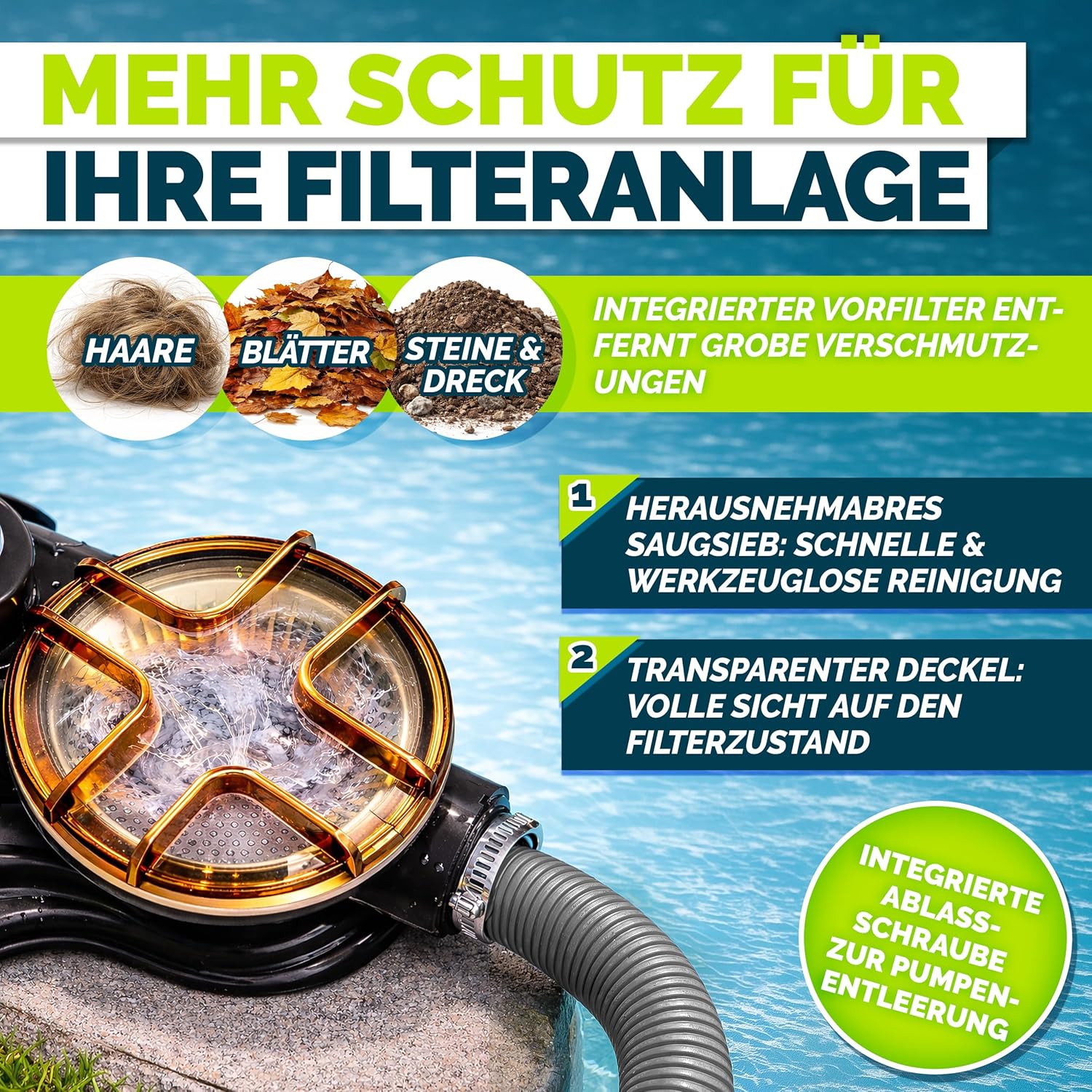 Thumbnail 6 de tillvex Sandfilteranlage Pool mit Timer, 7-Wege-Ventil & 10 m³/h (inkl. 800 g Filterbälle) für Becken