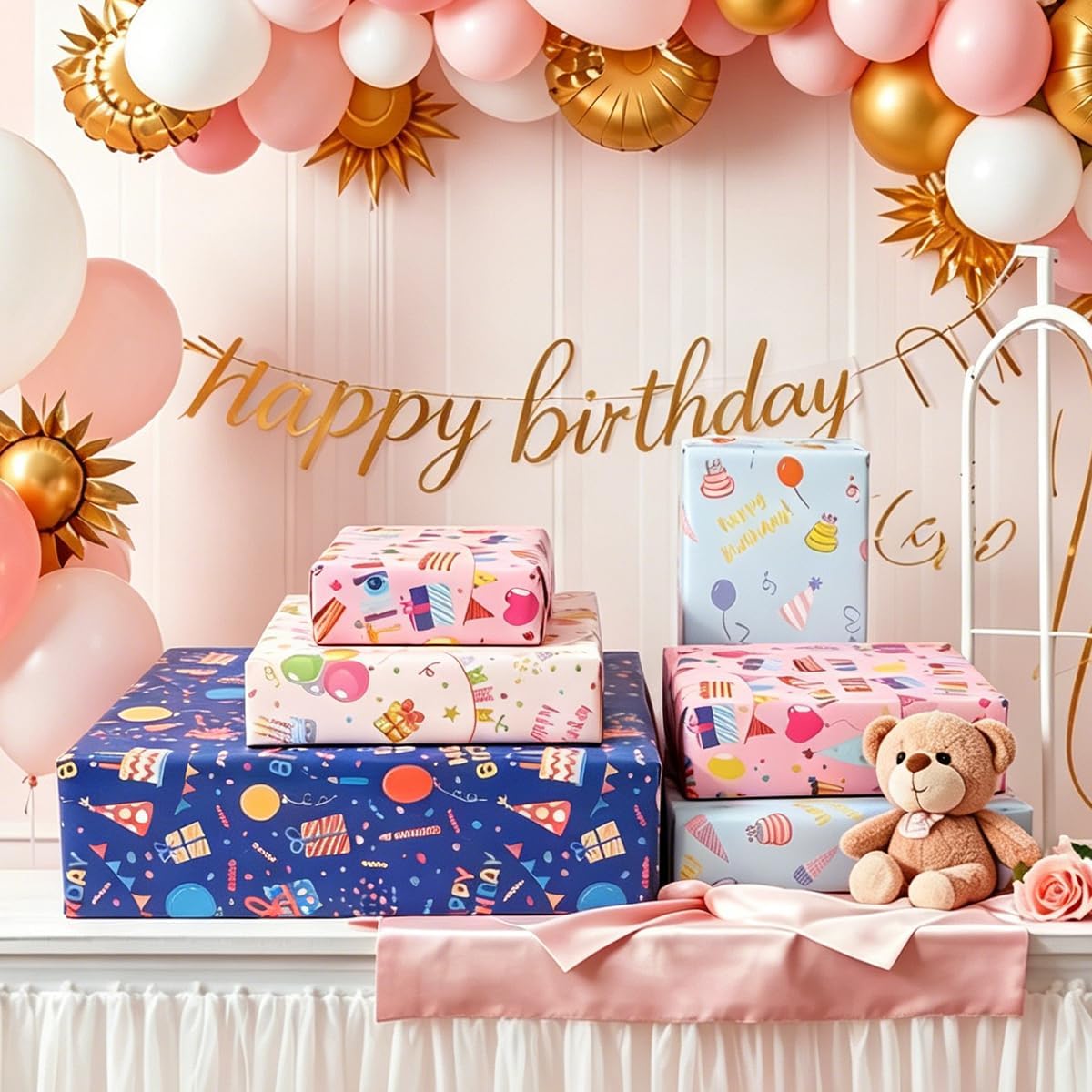 Thumbnail 6 de Birthday Wrapping Paper Sheets — 8x 51 x 74 cm, 4 Colourful Designs