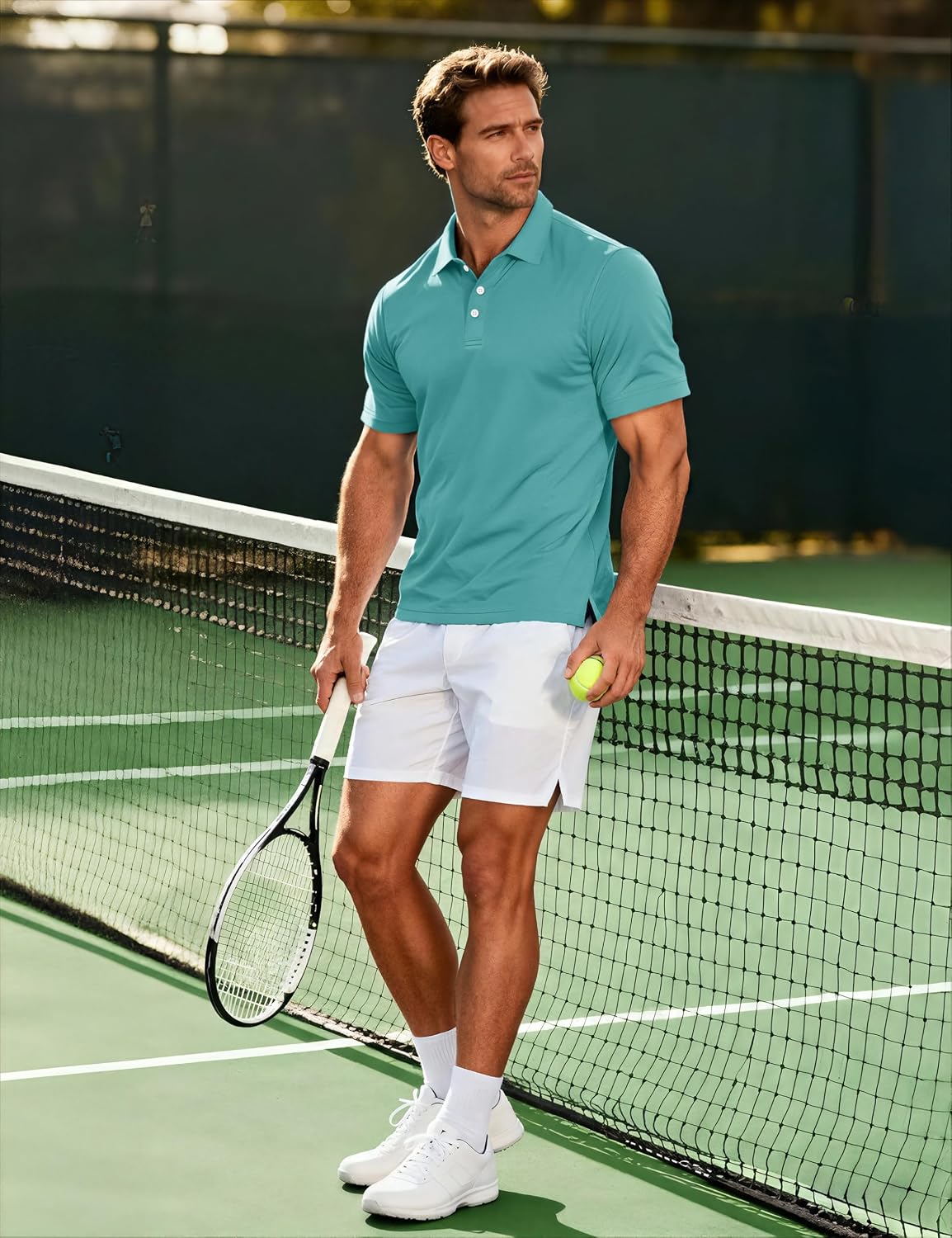 Detalle 2 de MAGCOMSEN Men’s 3-Button Quick-Dry Polo Shirt for Golf, Work, and Outdoor Wear