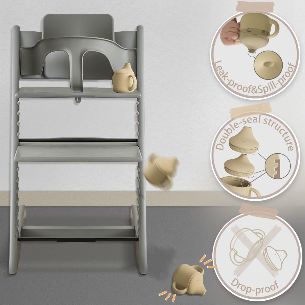 Detalle de Moonkie Silikon Trinklernbecher ab 6 Monaten – 120 ml, 3-in-1 Lernbecher mit Schnabel, Strohhalm und offenem Becher