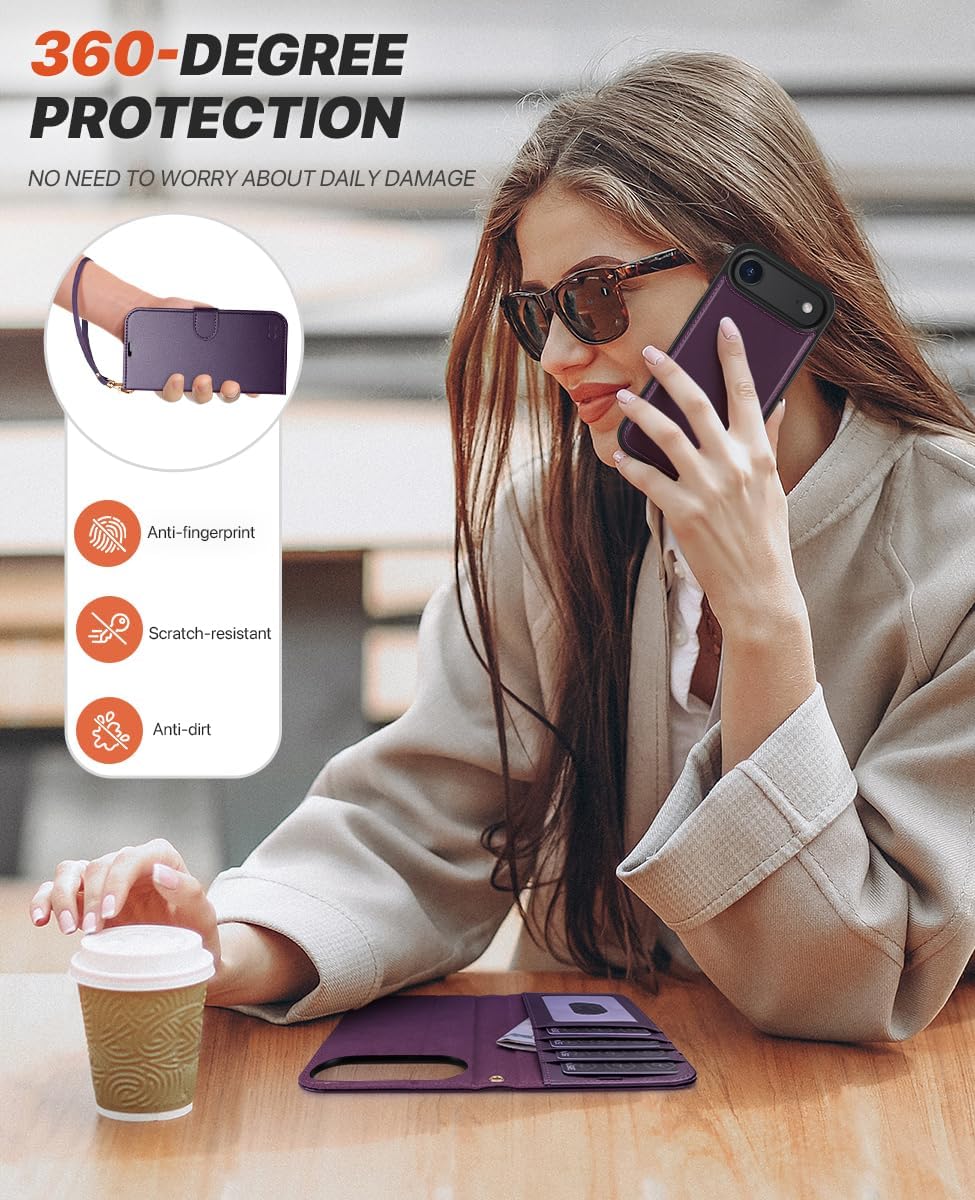Thumbnail 6 de OCASE Handyhülle für iPhone Air (6,5 Zoll) – abnehmbare 2-in-1 Klapphülle mit Magnet, Kartenfach, RFID & Standfunktion in Dunkelviolett