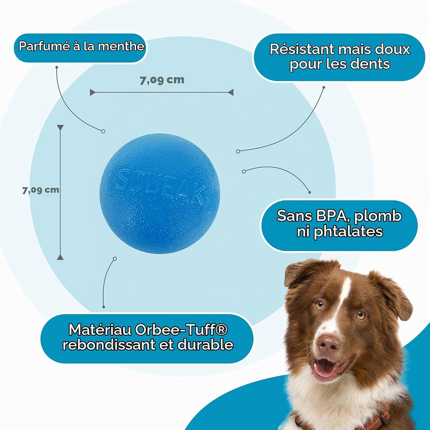 Thumbnail 3 de Planet Dog Orbee-Tuff Squeak-bal voor honden, blauw, piepend en drijvend