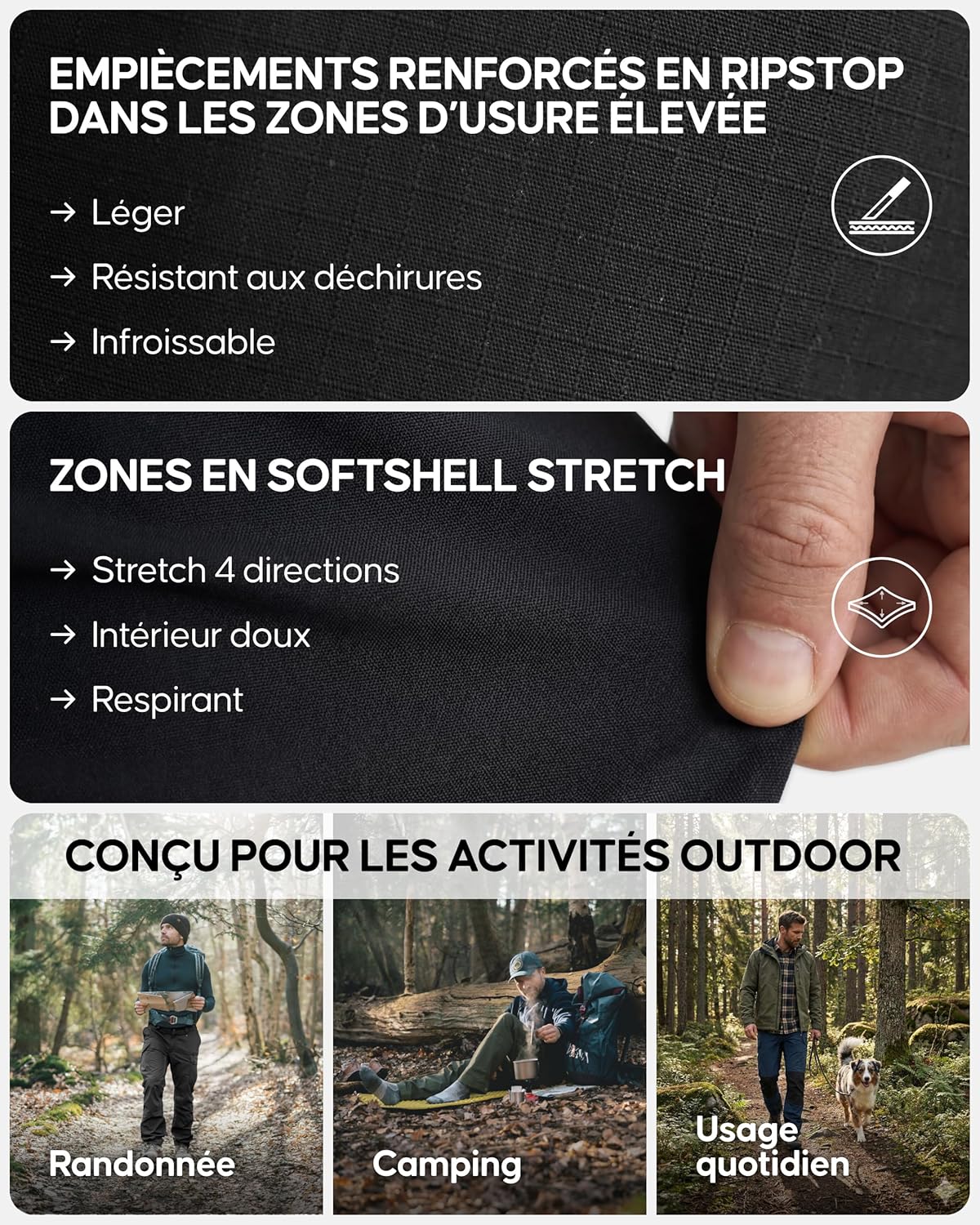 Thumbnail 4 de DANISH ENDURANCE Pantalon de marche déperlant Exploration pour homme