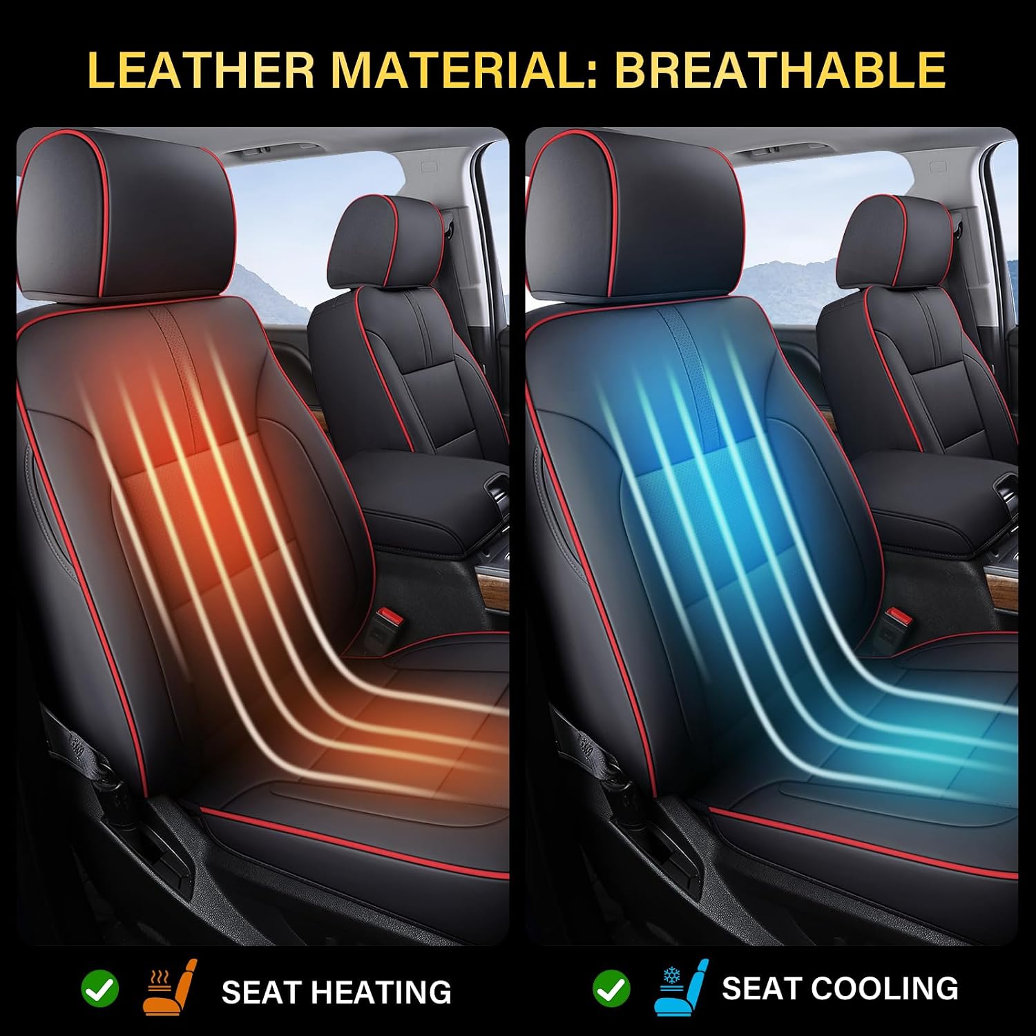 Detalle 2 de Coverado Chevy Silverado Seat Covers Full Set (Faux Leather) for 2014-2018 1500 & 2015-2019 2500HD/3500HD