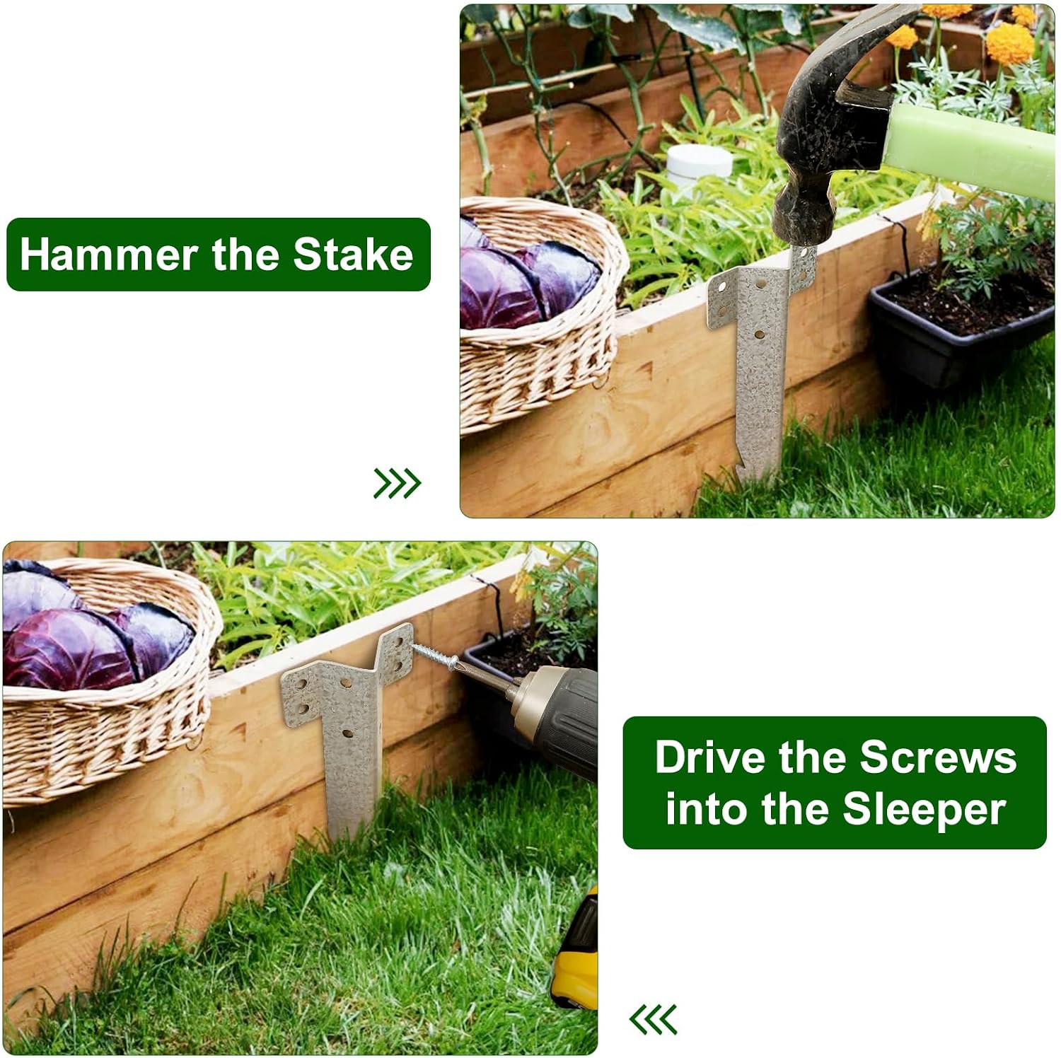 Thumbnail 4 de Dijia Small Railway Sleeper Brackets [20 Pack] – Heavy Duty Galvanised Steel Sleeper Stakes for Garden Edging & Timber Raised Beds