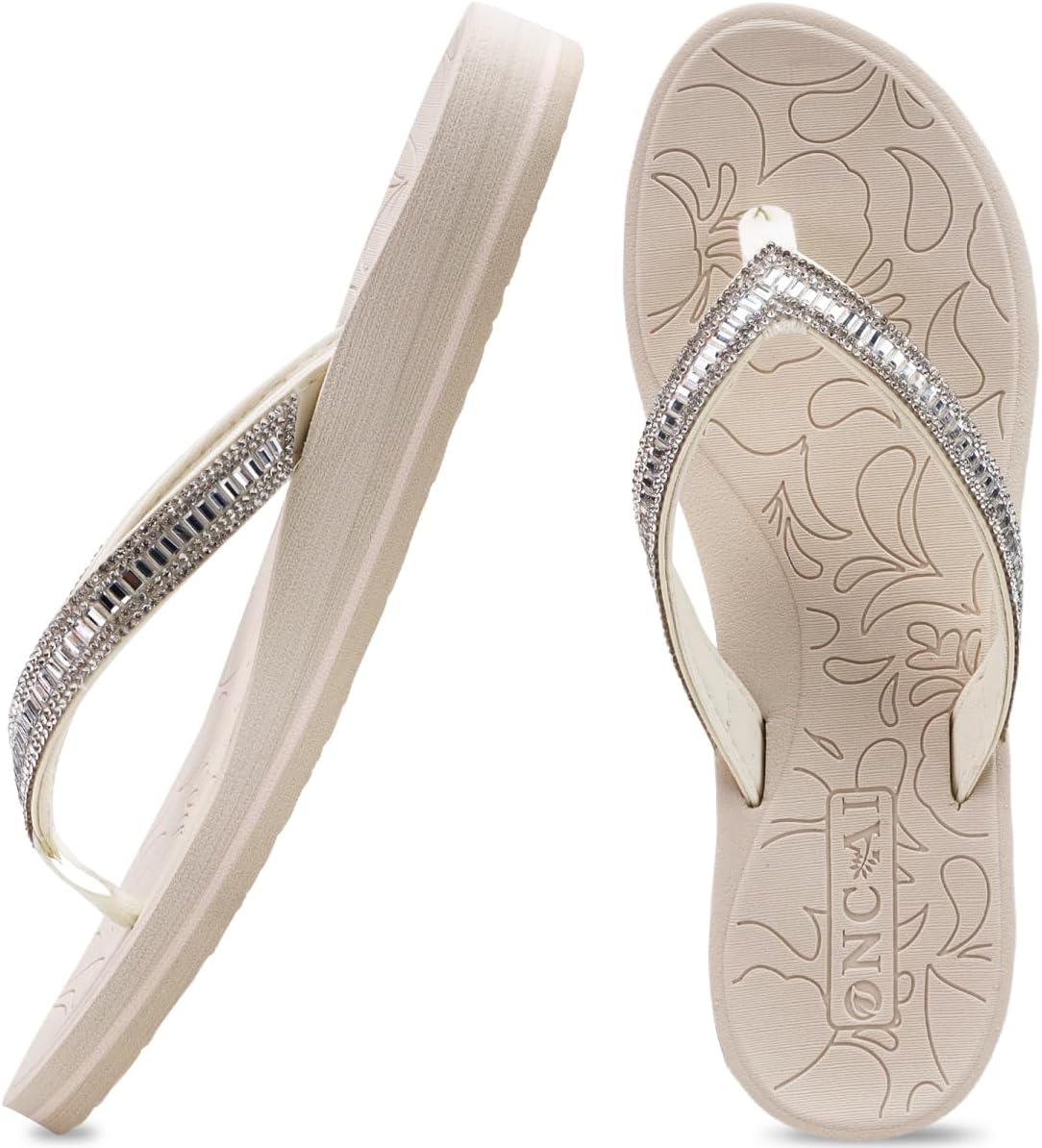 Detalle de ONCAI Damen Zehentrenner Flip Flops mit Glitzer – Indoor/Outdoor, Orthopädie Fußgewölbe-Unterstützung, Größe 36–43