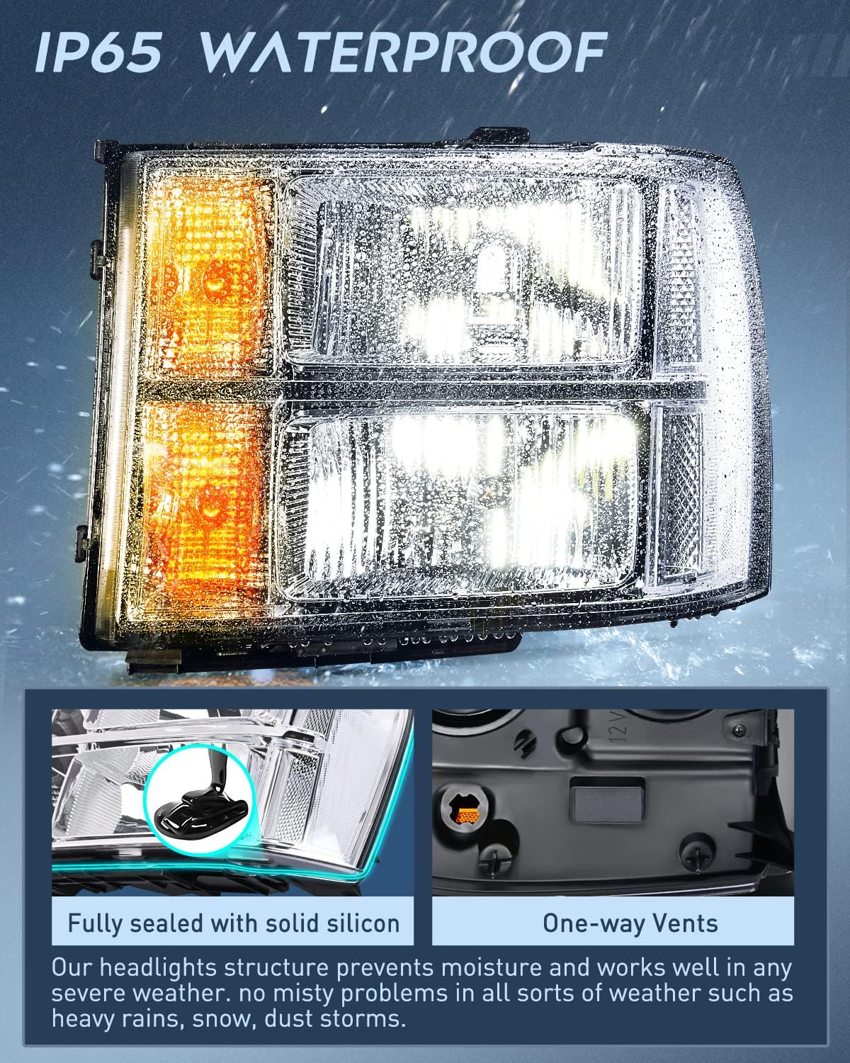 Thumbnail 4 de Nilight Headlight Assembly Replacement for 2007-2014 GMC Sierra (Chrome Housing, Clear Lens)