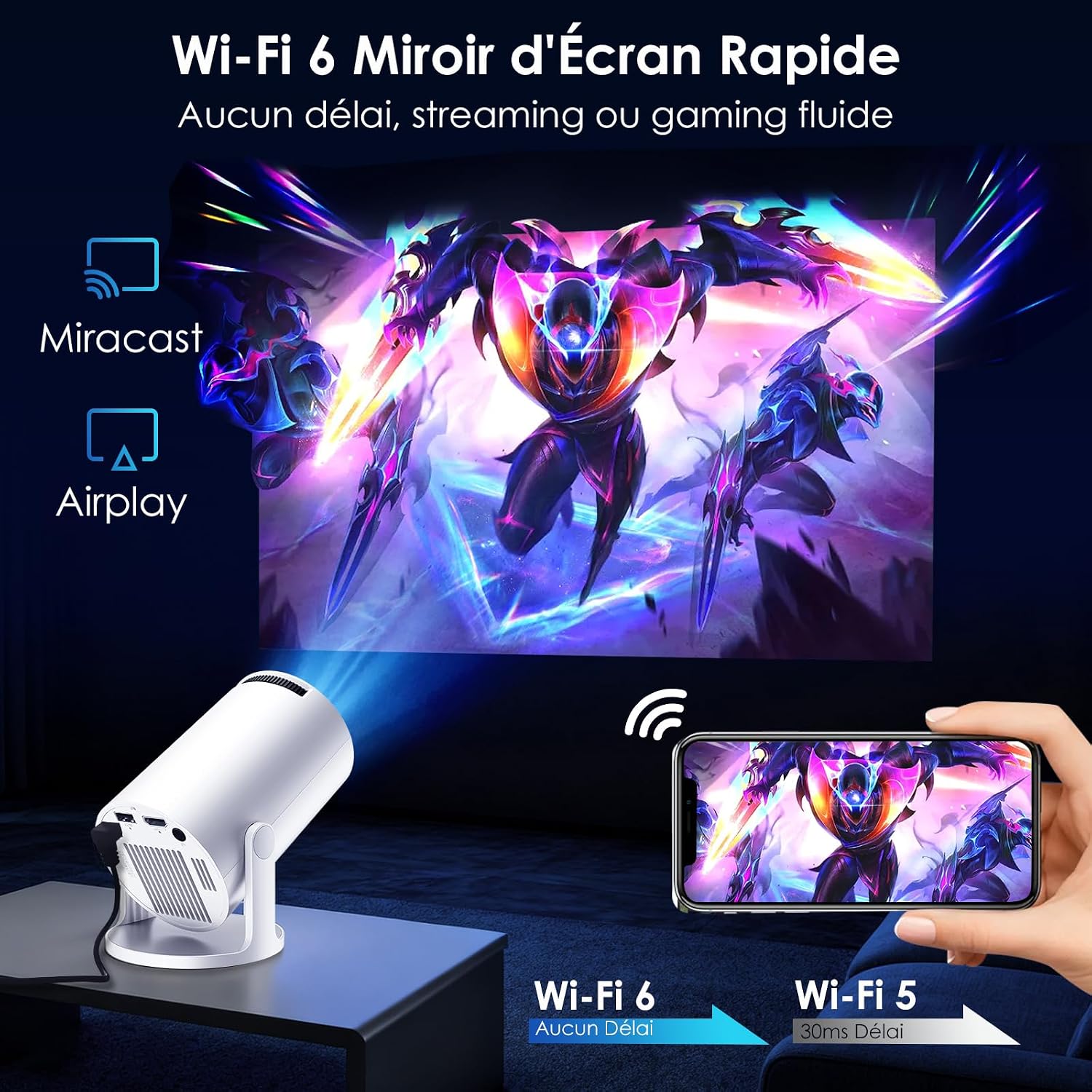Detalle de WOLFANG Vidéoprojecteur Support 1080P – Compact et polyvalent pour la chambre