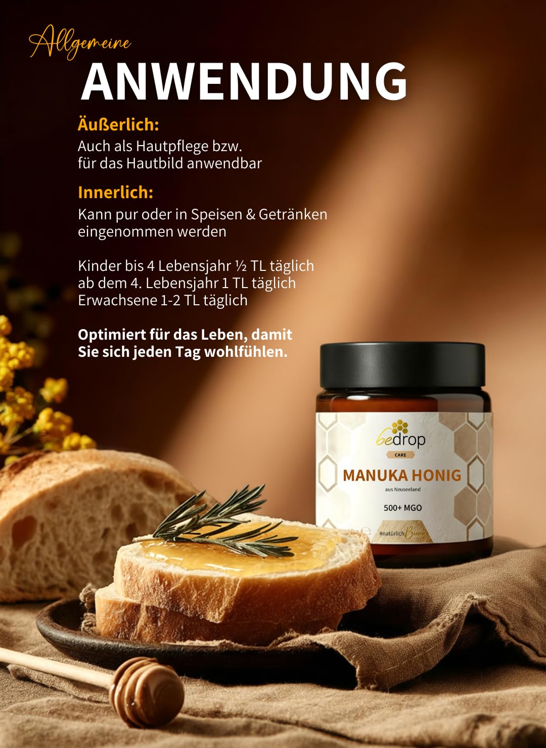 Detalle 2 de bedrop Manuka Honig MGO 500+ 140 g Glas 🍯