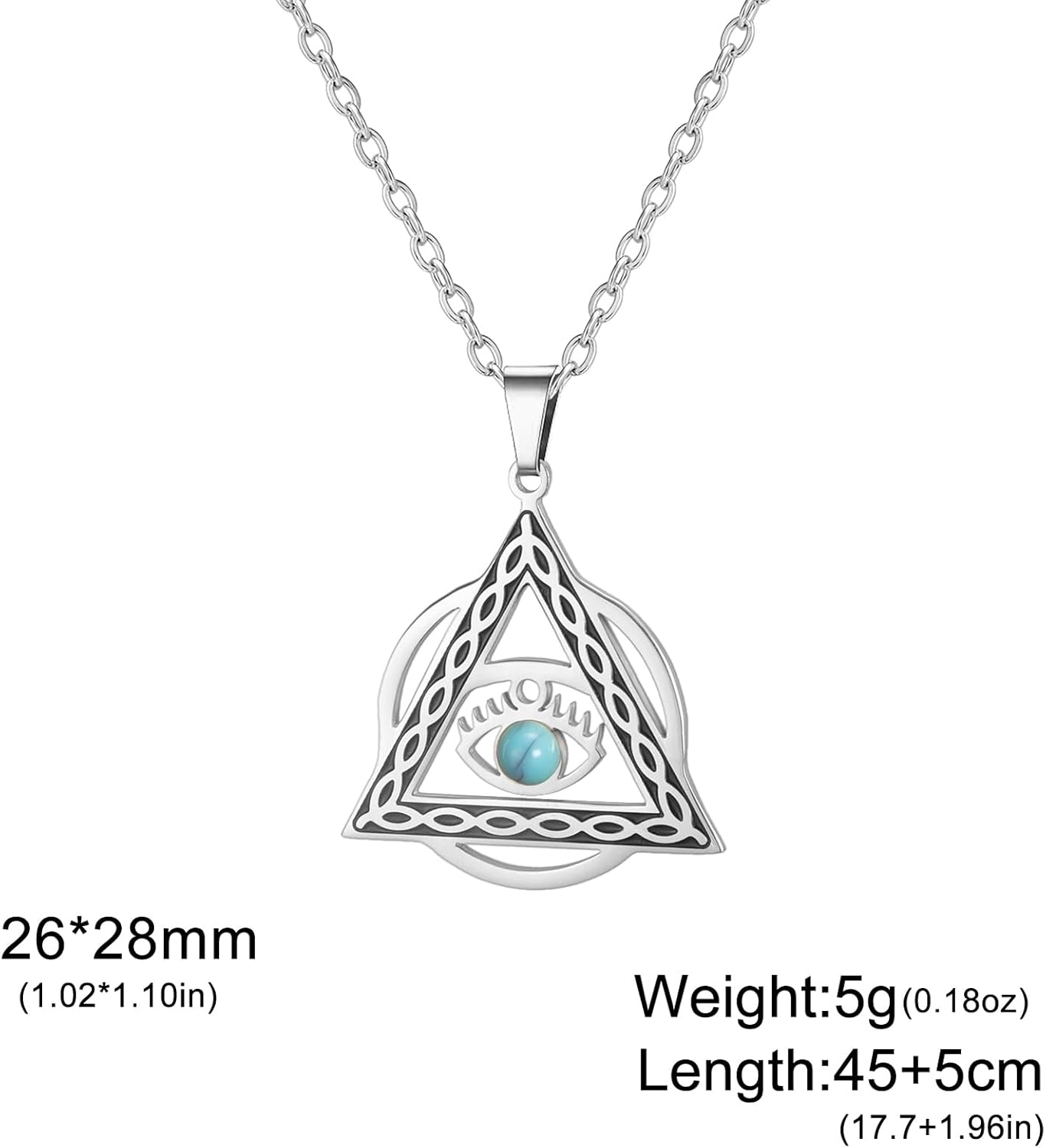 Detalle de VASSAGO Evil Eye Halskette mit dreieckigem Anhänger aus Edelstahl – Schutzsymbol für Damen & Herren