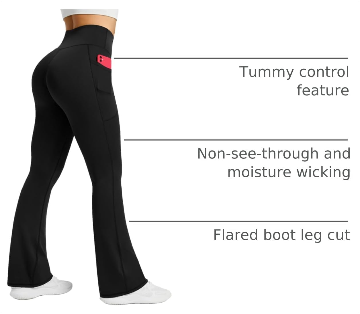 Detalle 2 de PRETISKY Women’s Flared Yoga Pants with Pockets, High-Waisted Bell-Bottom Leggings