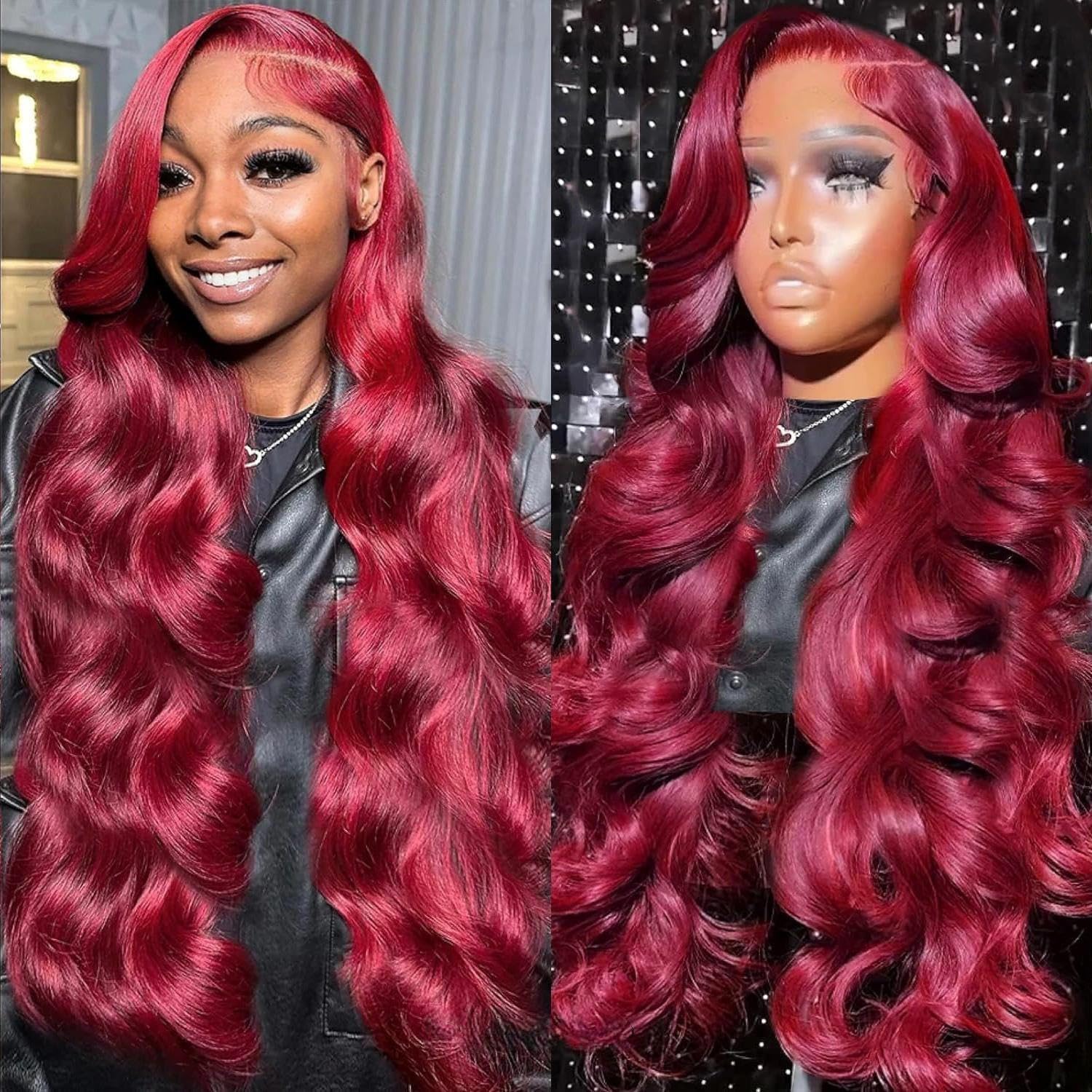 99j Burgundy 13x6 Lace Front Human Hair Wig (28 Inch) – Body Wave, Pre-Plucked, 180% Density