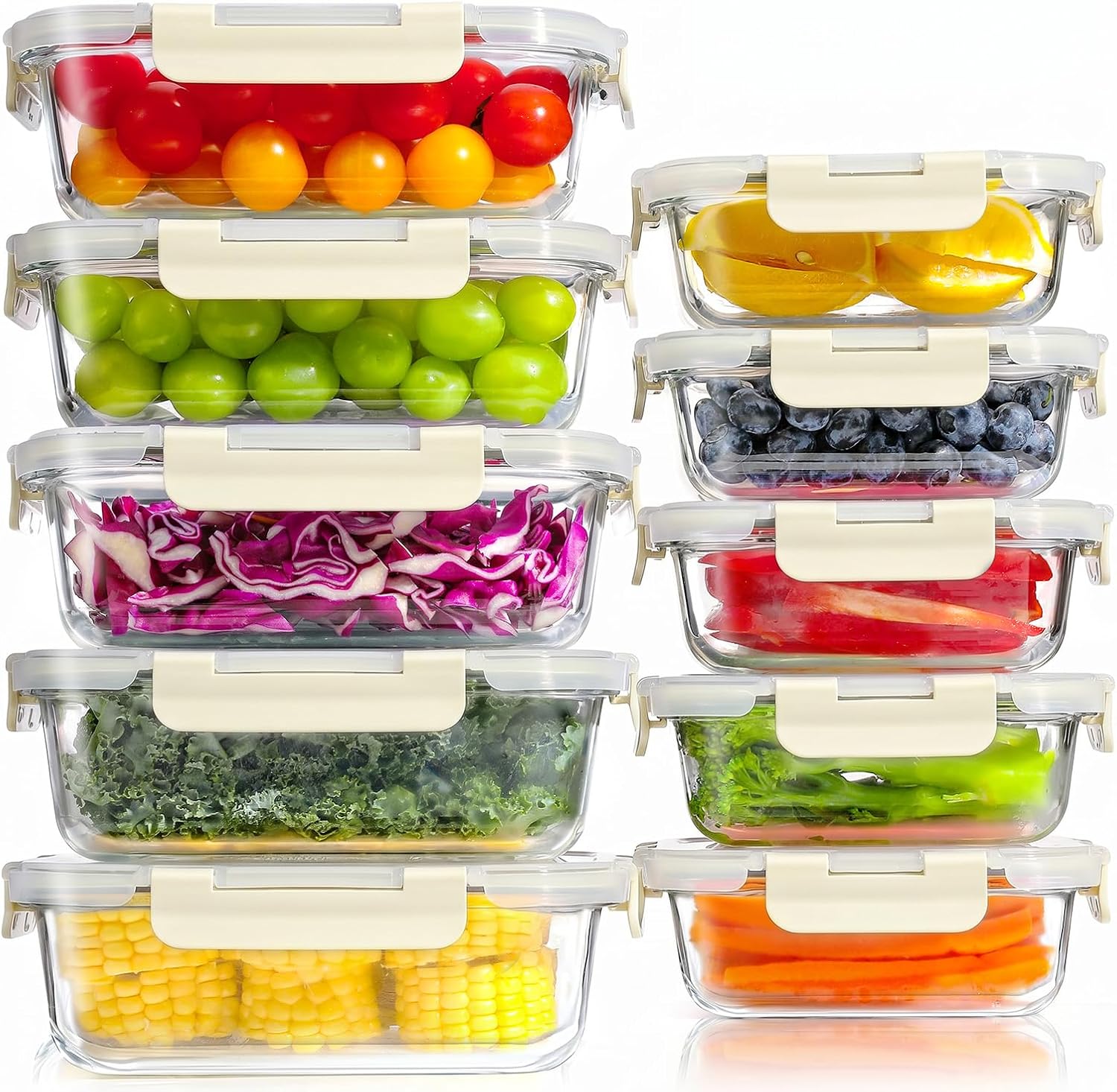 YASHE Glass Containers with Lids, 10 Pack – Thick & Durable Borosilicate Glass Meal Prep Containers
