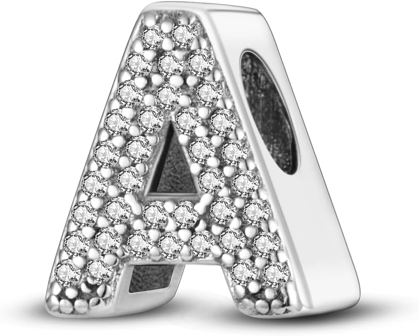 Detalle de KUNSIR Charm-Anhänger „A“ bis „Z“ aus 925 Sterling Silber mit Zirkonia – passend für europäische Armbänder und Halsketten