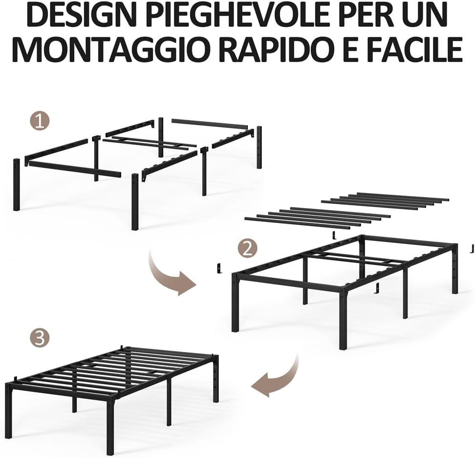 Thumbnail 3 de Yaheetech rete letto singolo in metallo 90×200 cm con 12 doghe e 6 gambe, senza testiera
