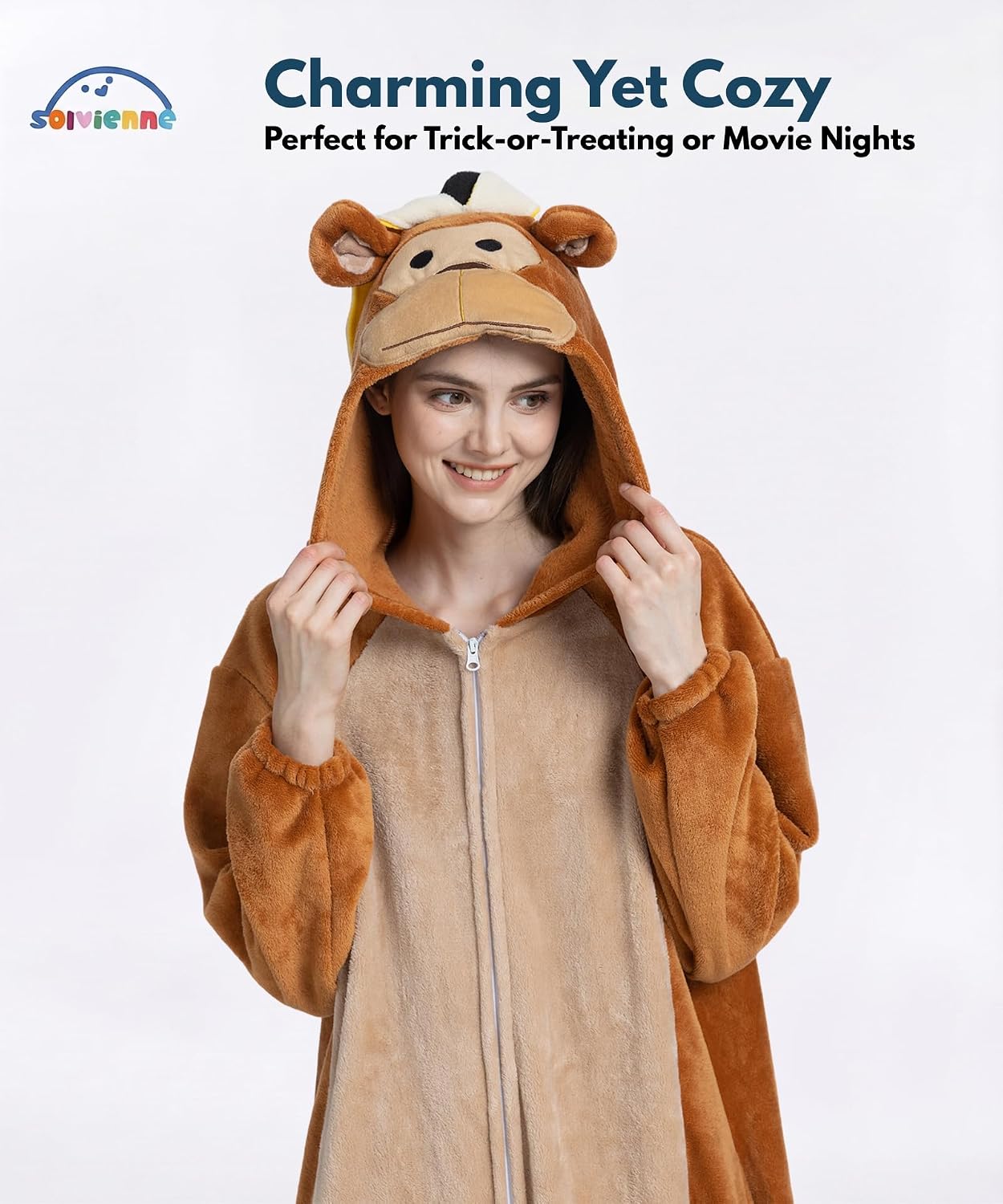 Detalle 1 de Solvienne Adult Onesie Halloween Costume, Plush Zip-Up Pajamas with Pockets