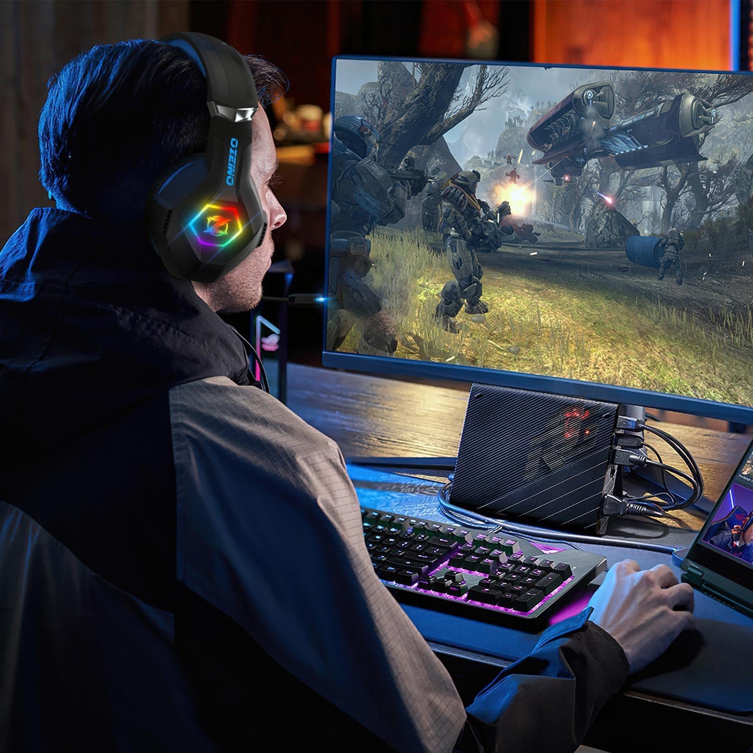 Thumbnail 1 de Ozeino Gaming-Headset für Xbox, PS4/PS5 & PC: 3,5-mm Headset mit Mikrofon, Noise Cancelling und RGB