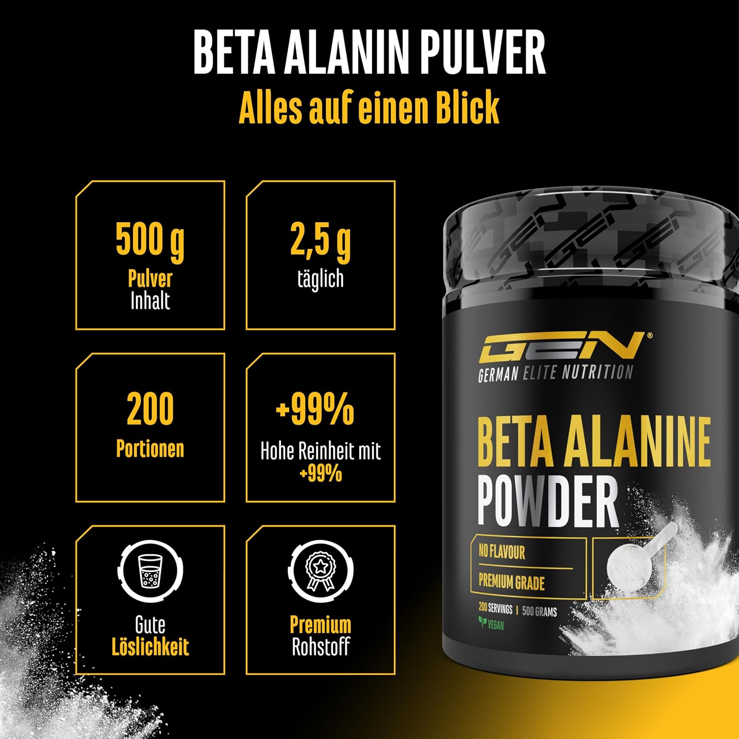 Detalle 2 de Beta Alanin Pulver 500 g - hochdosiert 99% Beta-Alanin đ§Ș
