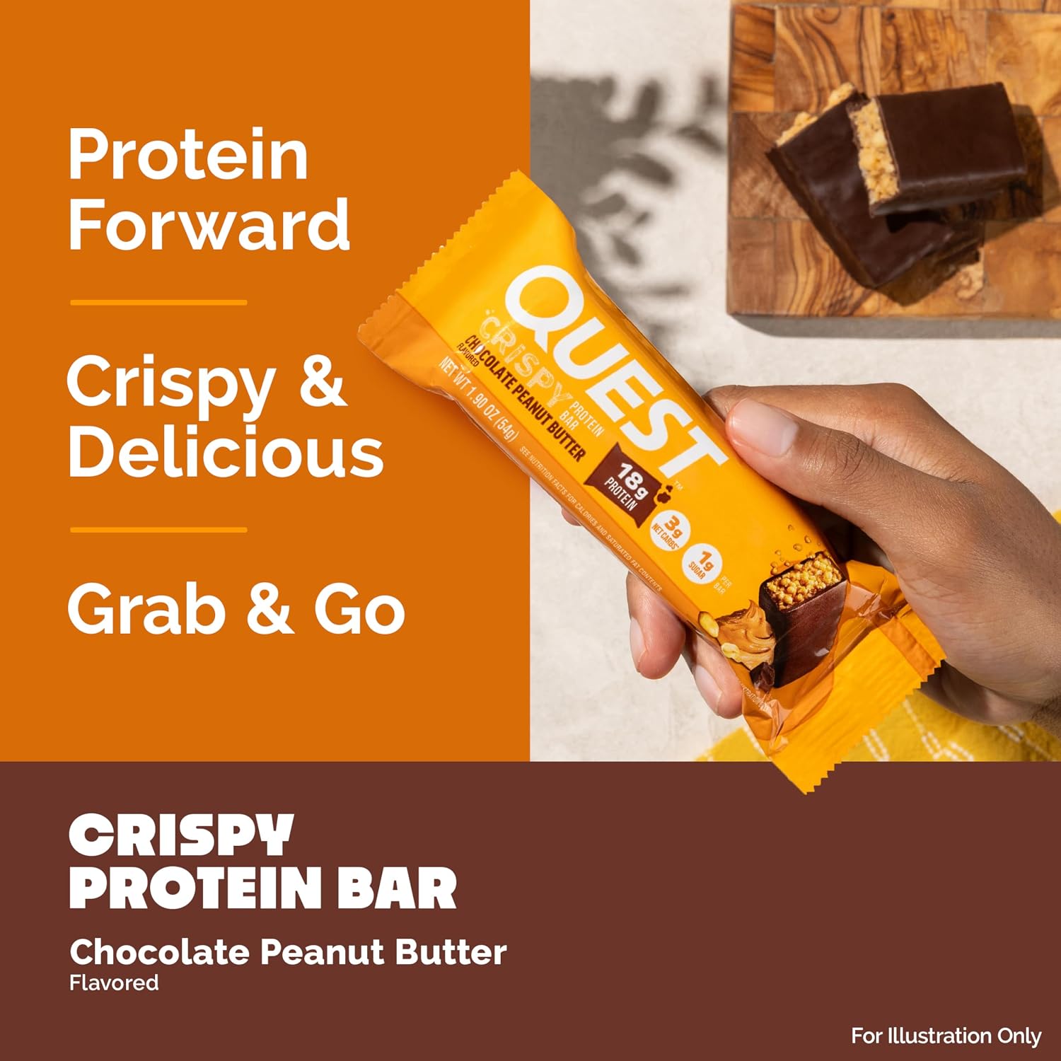 Detalle 1 de Quest Nutrition Crispy Protein Bar, Chocolate Peanut Butter, 4 Count