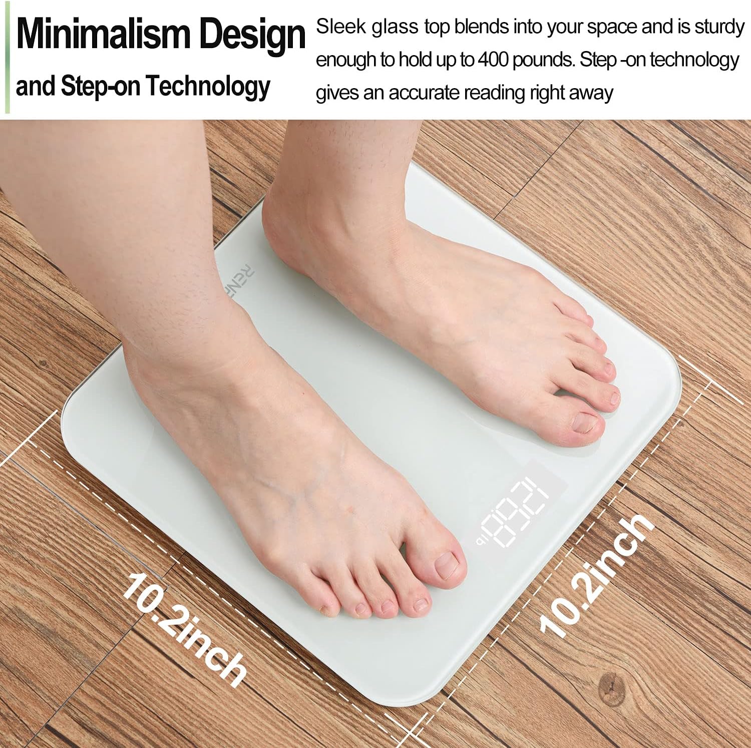 Detalle de RENPHO Pese Personnes Numérique – Balance Pèse-Personne Compacte et Ultraplate avec Ecran LED et Étalonnage Step-On