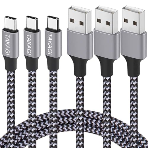 Detalle de TAKAGI USB C Cable Fast Charging Nylon Braided 3-Pack (6ft) – A Solid Everyday Type-C Cord