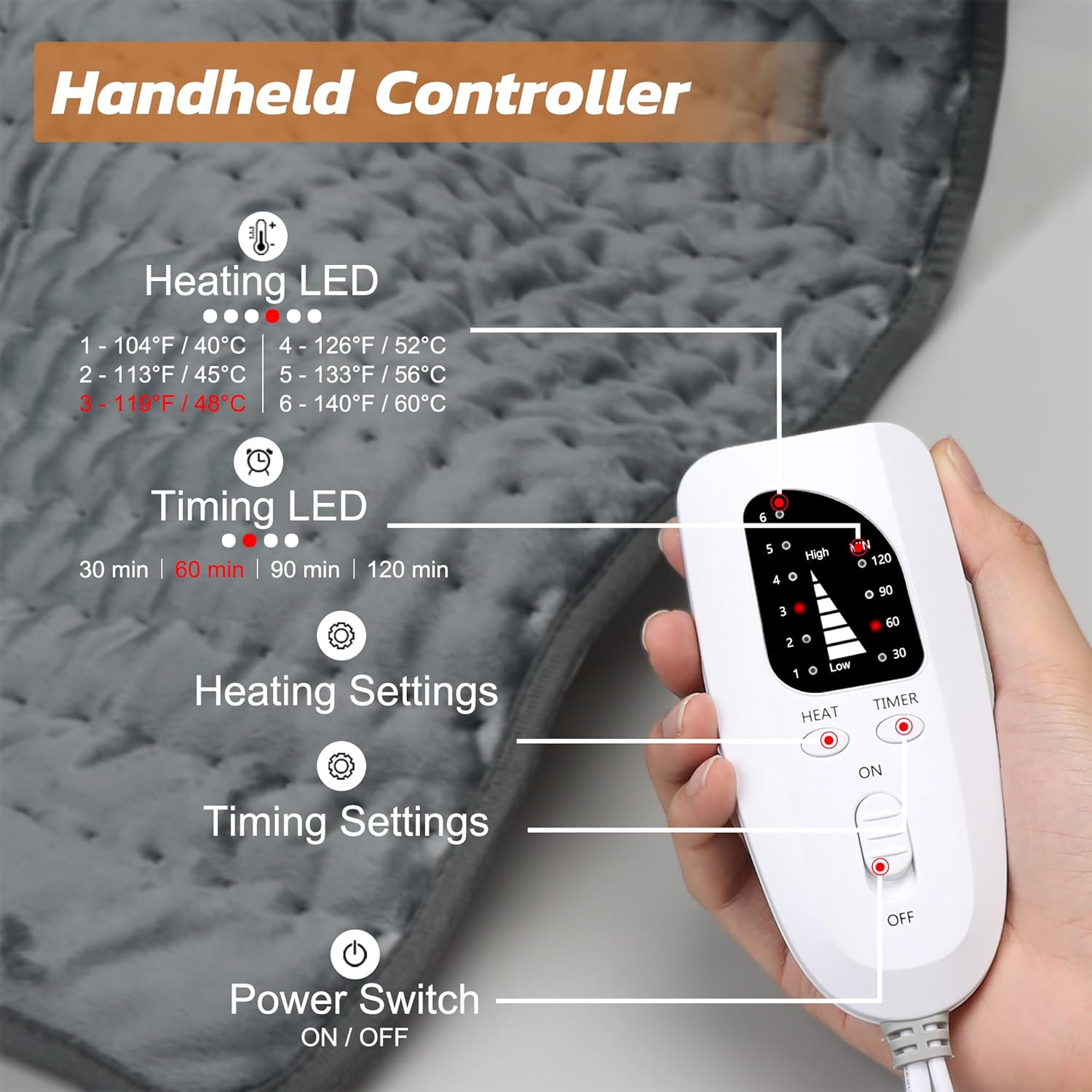 Thumbnail 1 de Electric Heating Pad (Back, Neck, Shoulder, Knee & More) with 6 Heat Settings and Auto Shut Off