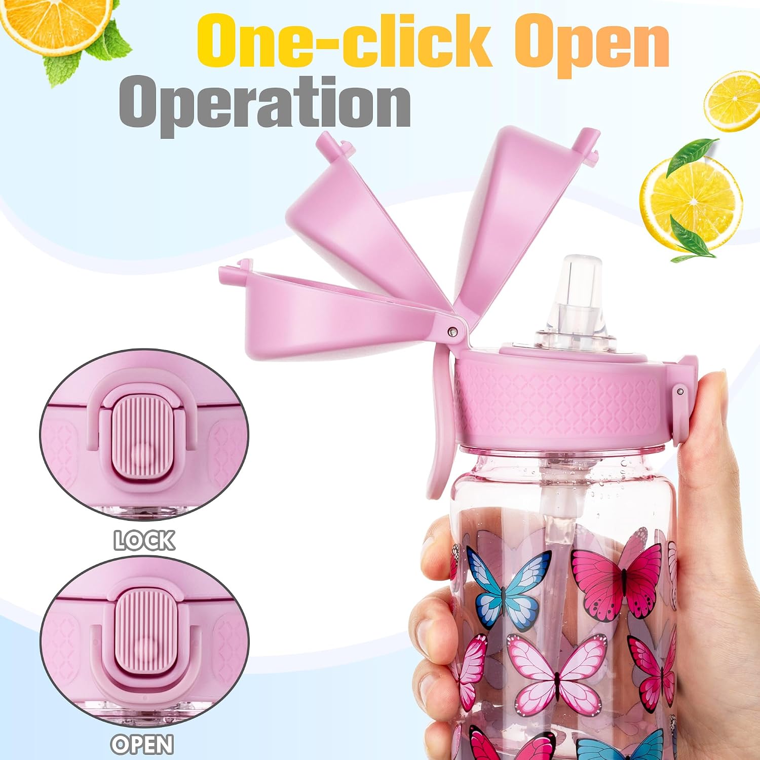 Detalle de GOPPUS 500ml Clear Tritan Water Bottle with Straw, Flip Top Lid & Carry Handle (BPA-free)