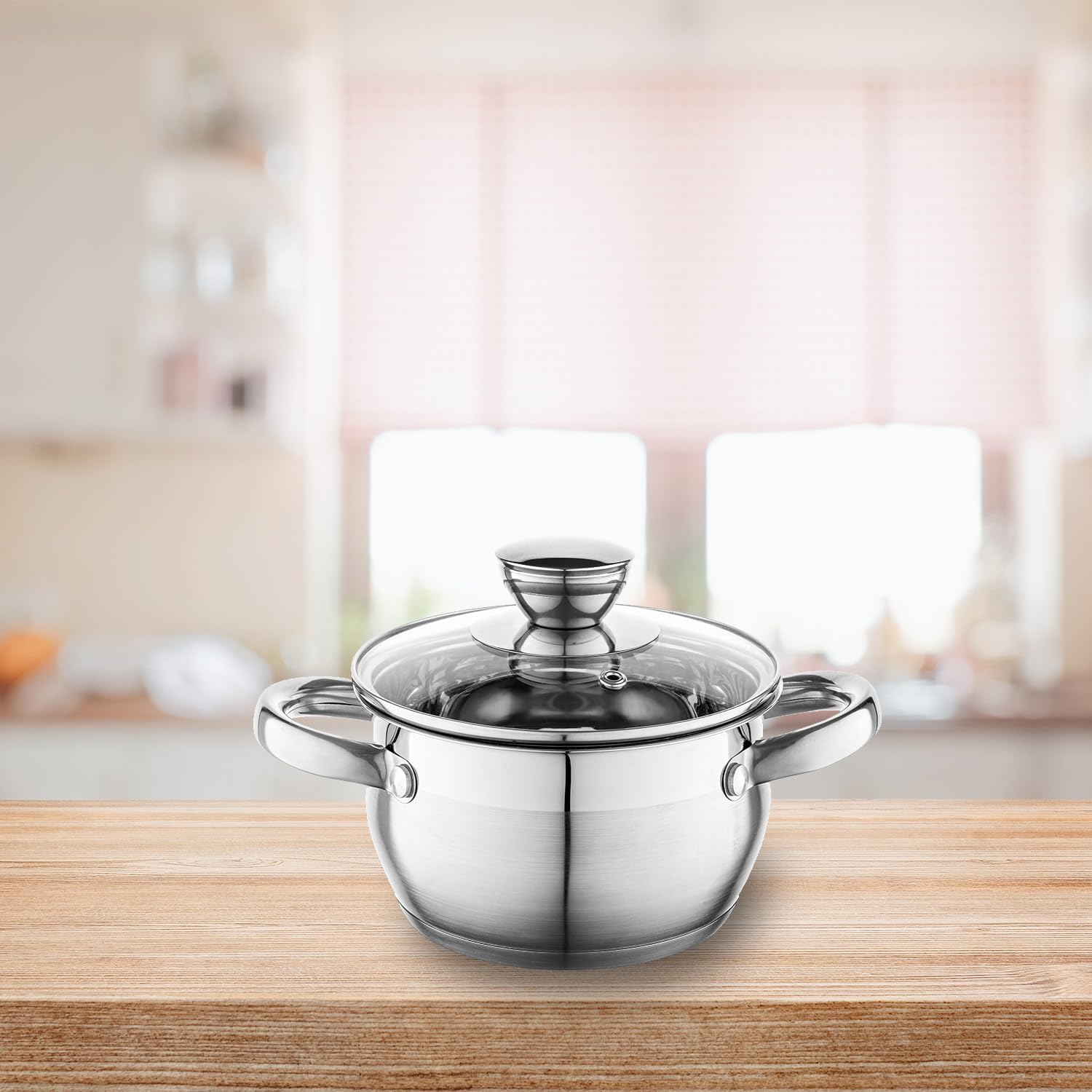 Detalle 2 de Florina Oliver 14 cm – Edelstahl-Topf 1,3 L mit Glasdeckel, induktionsgeeignet