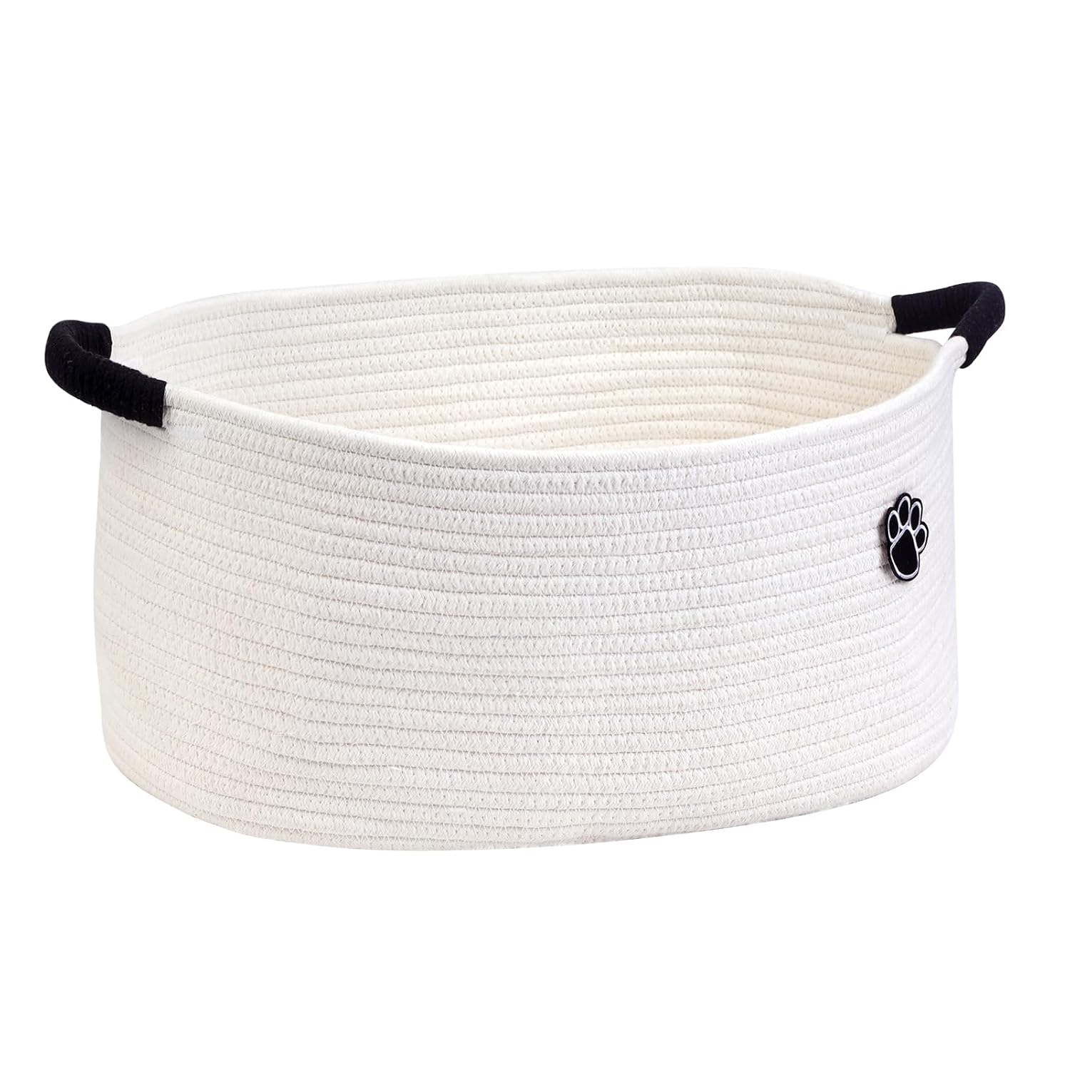 Detalle de Optish 25L Medium Dog Toy Basket, White Woven Cotton Rope with Handles
