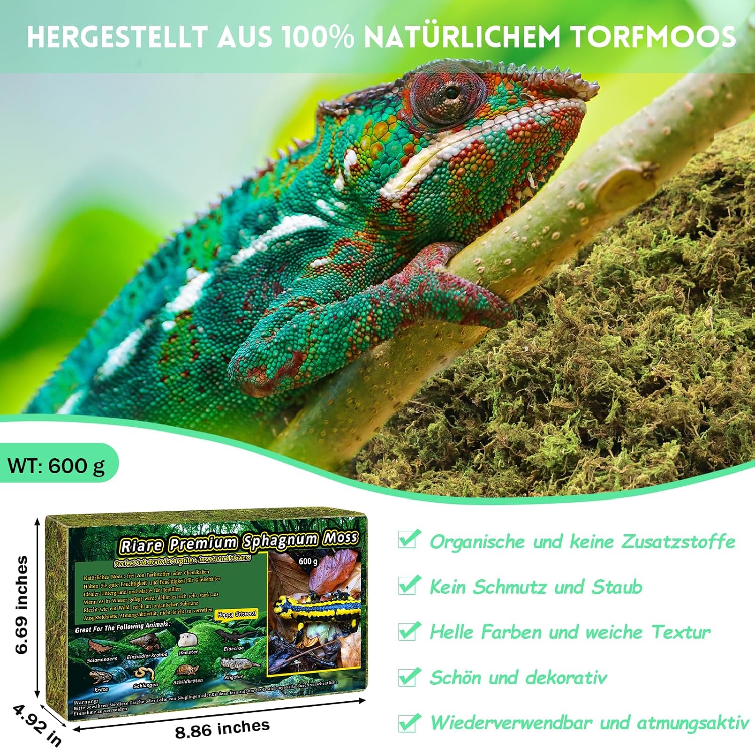Thumbnail 1 de Riare 600g Premium natürliches Moos – getrocknetes Reptilienmoos für Terrarien, Inkubation & Feuchtzonen