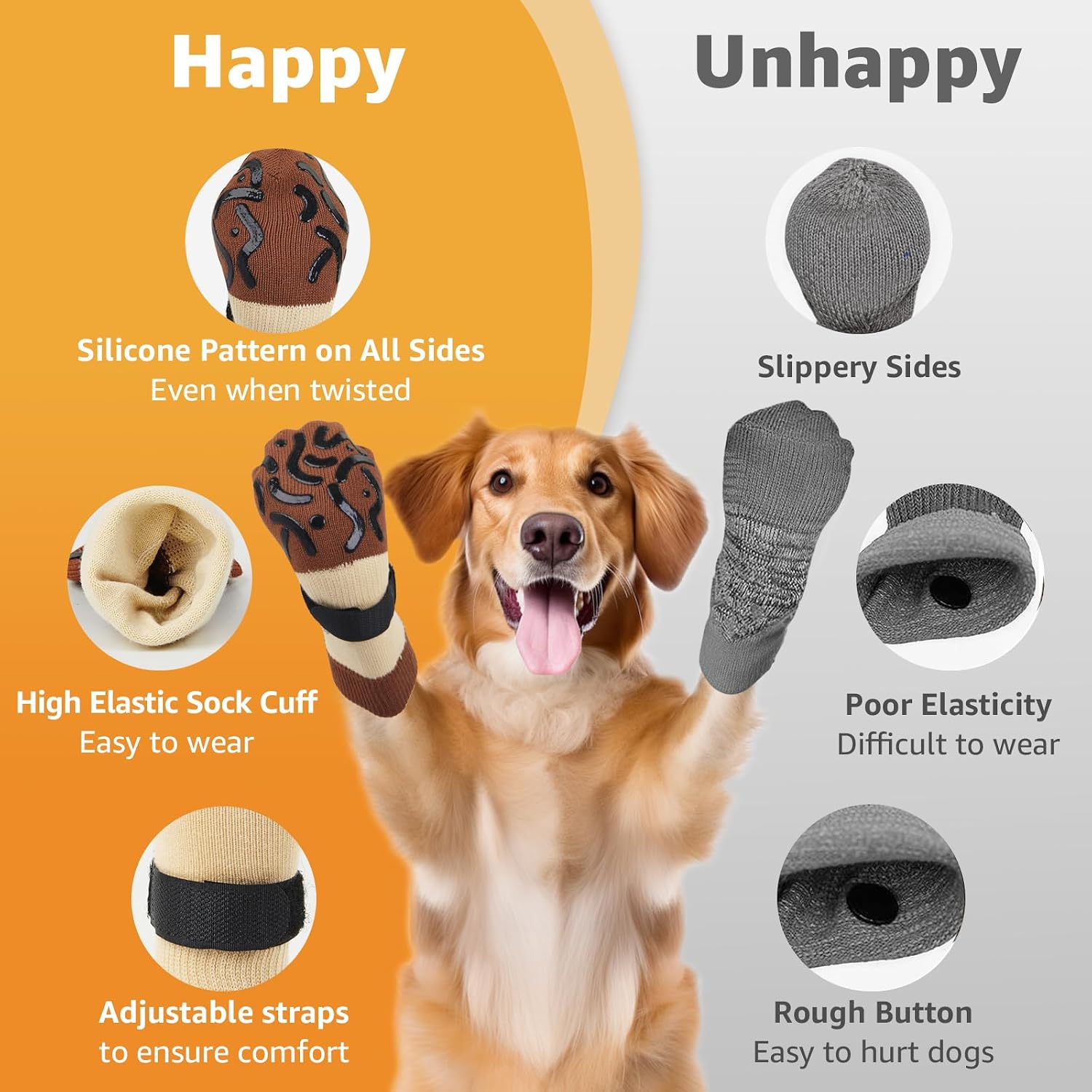 Detalle de PICK FOR LIFE 2 Pairs Dog Socks (XS) anti-slip paw protectors with grips and adjustable straps