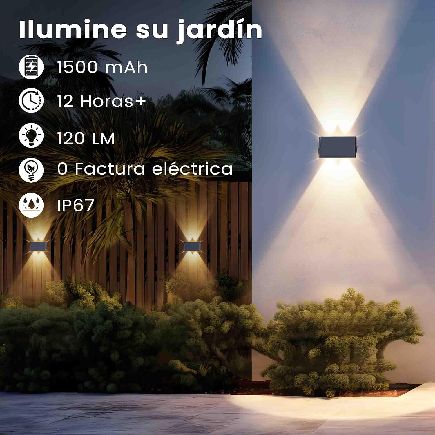 Thumbnail 1 de IIRARA Aplique Solar de Exterior arriba y abajo con 4 LED e IP67