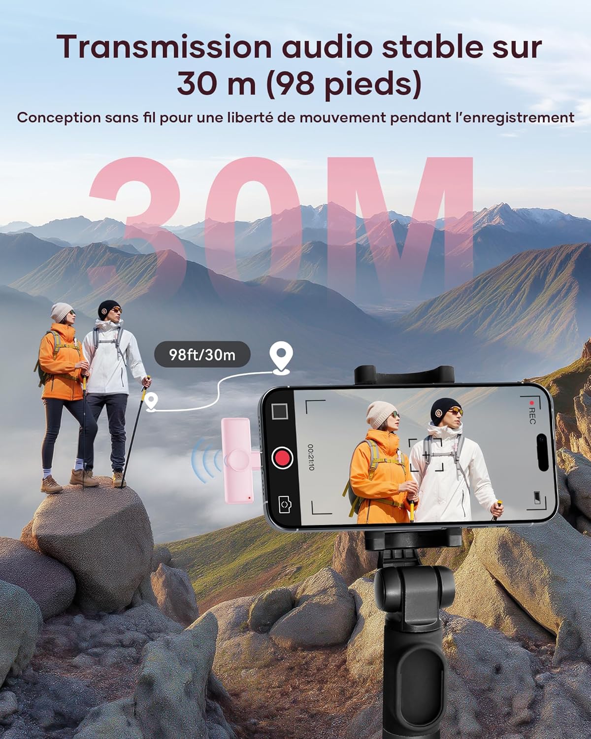 Detalle de Micro-cravate sans fil CZOCPOS (lot de 2) rose : son plus clair pour téléphone, Pad et Android