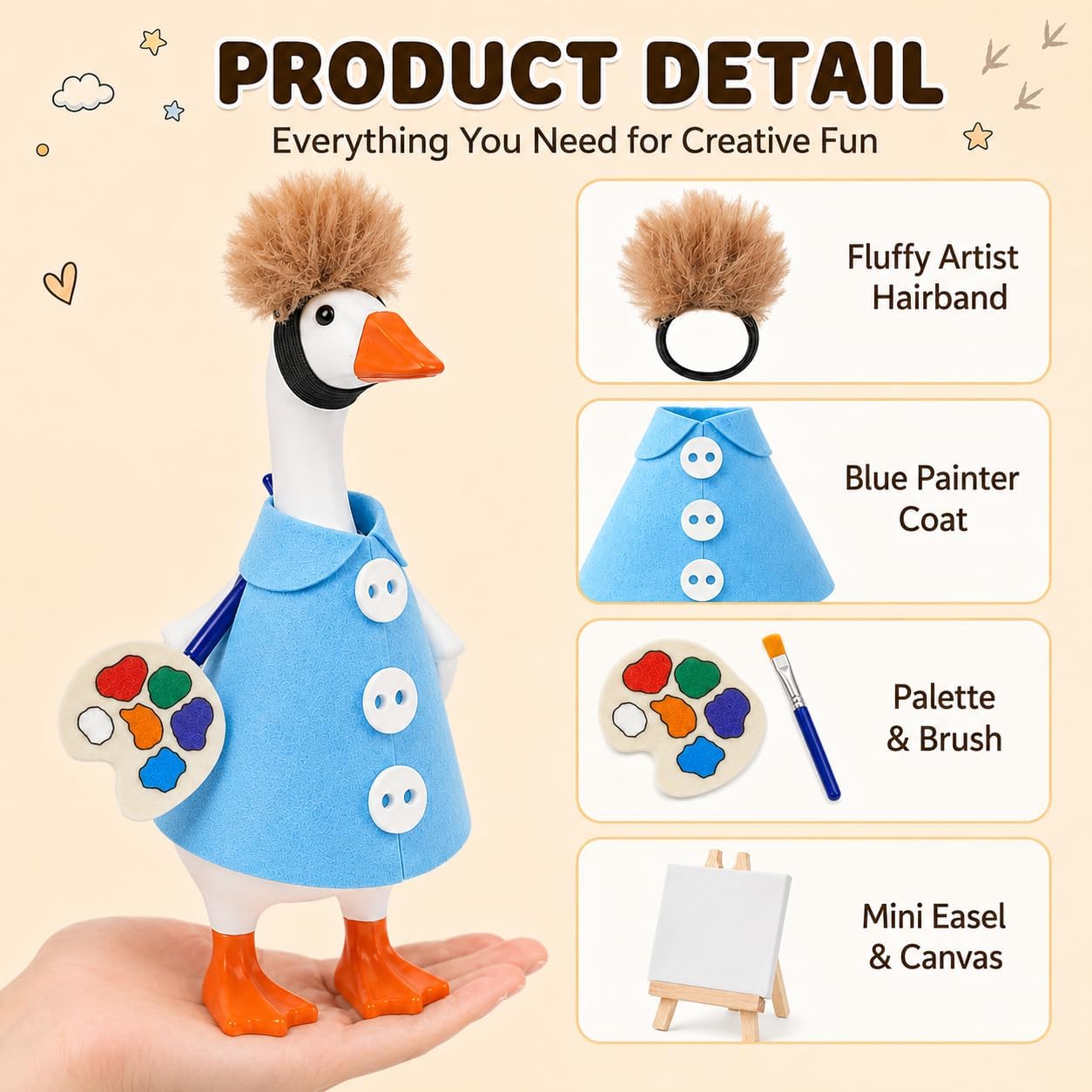 Detalle 2 de SECVOY 7-Inch Desk Goose Artist Outfit with Blue Smock and Mini Easel