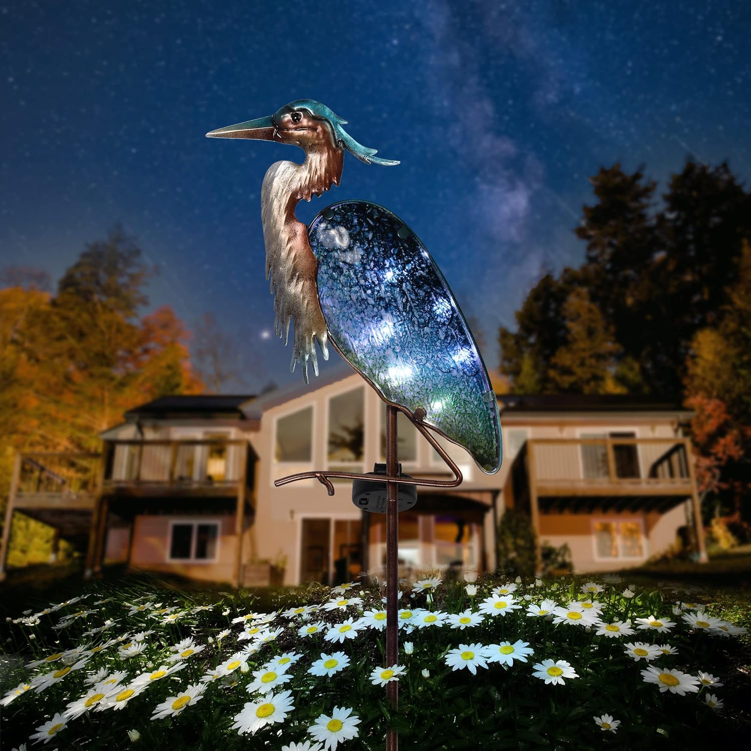 Detalle de TERESA'S COLLECTIONS Large Glass Blue Heron Solar Garden Light