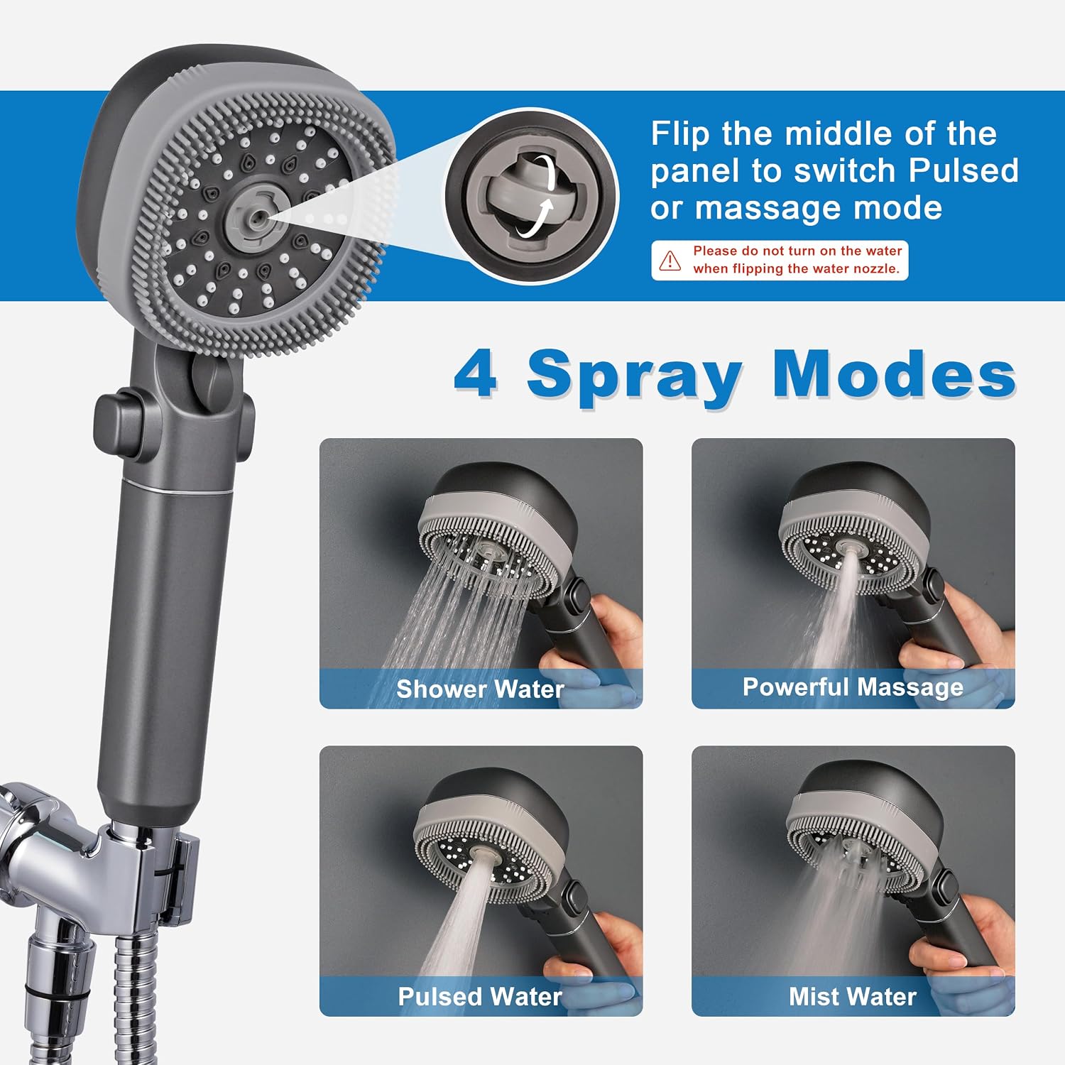 Detalle 2 de Umyder Handheld Shower Head with 79in Hose: High-Pressure Filtered Shower Head with On/Off Pause and Wall Mount