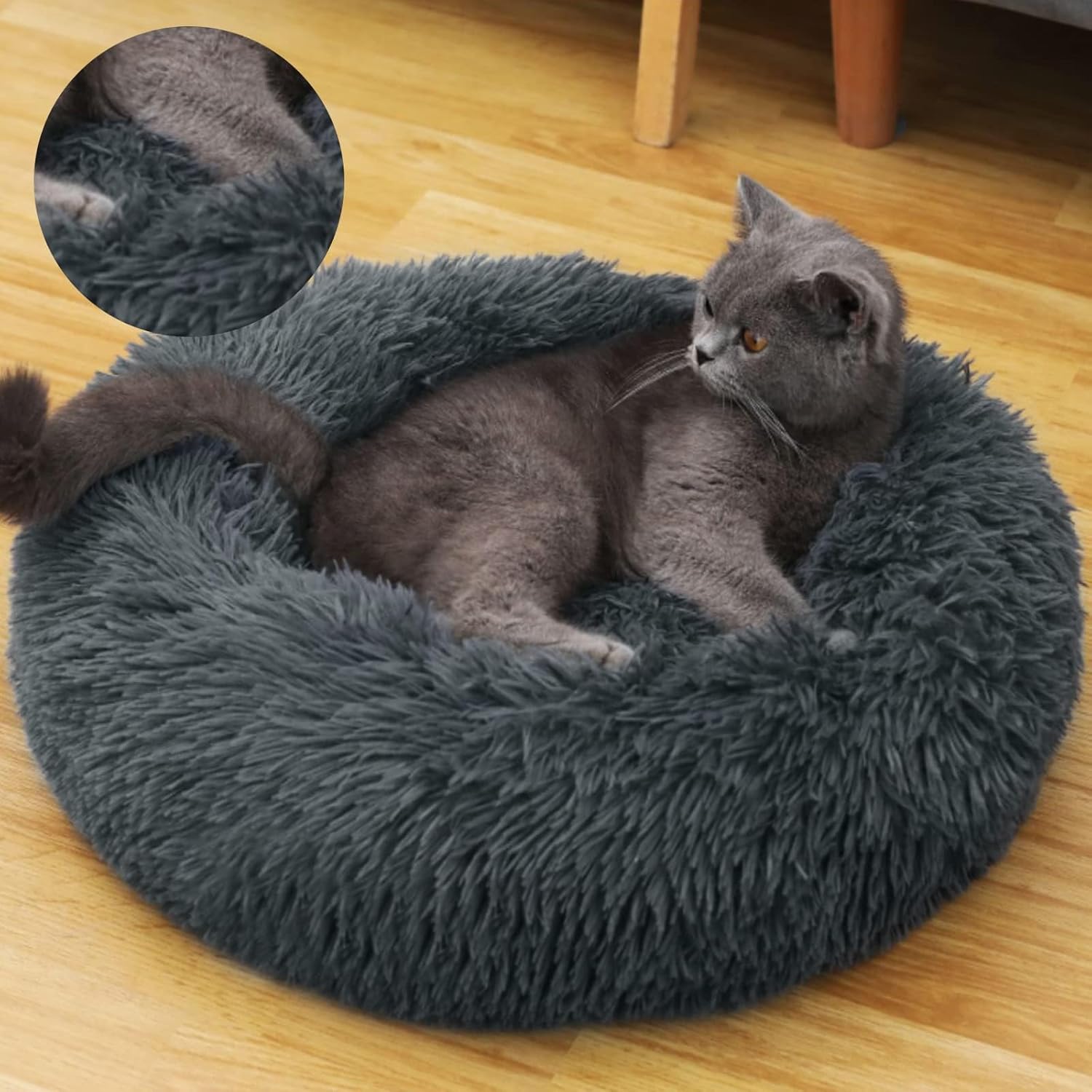 Thumbnail 1 de DONWEI Calming Donut Bed for Small to Medium Dogs (70x70cm) - Dark Grey