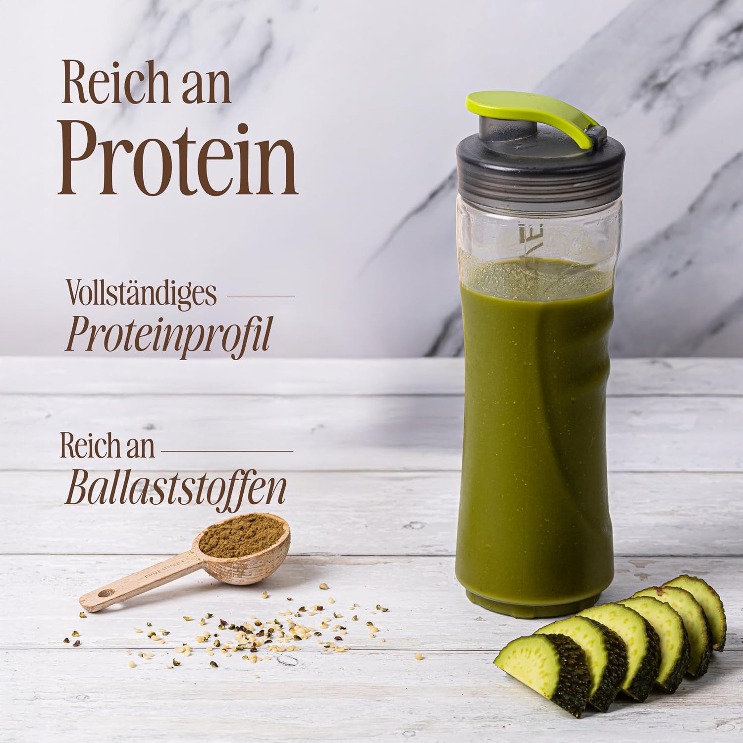 Detalle de Bio Hanfproteinpulver 1kg, Roh – vegan, biologisch zertifiziert, in Europa angebaut